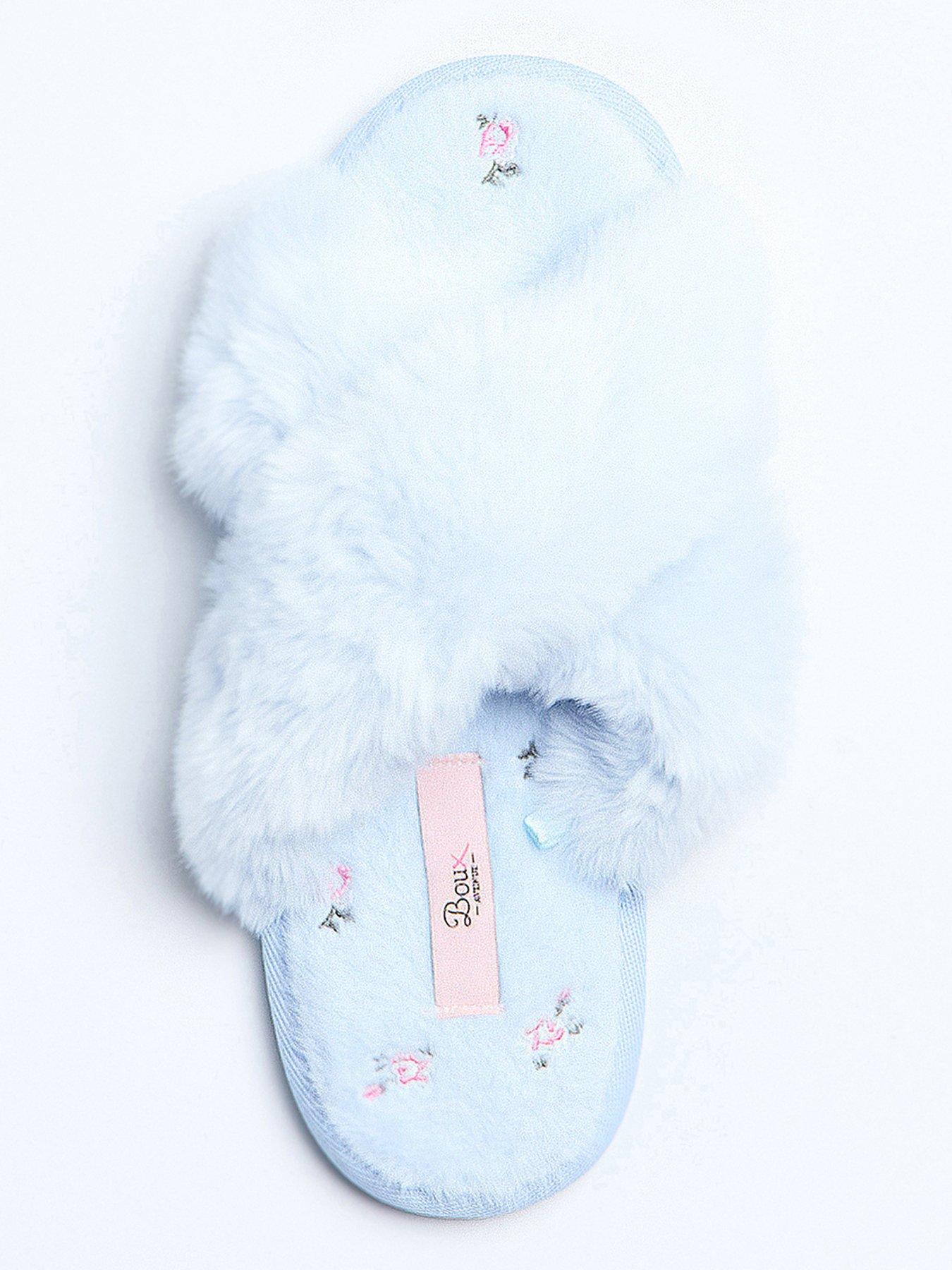 Image 3 of 5 of Boux Avenue Floral Embroidered Crossband Slippers - Powder - Blue