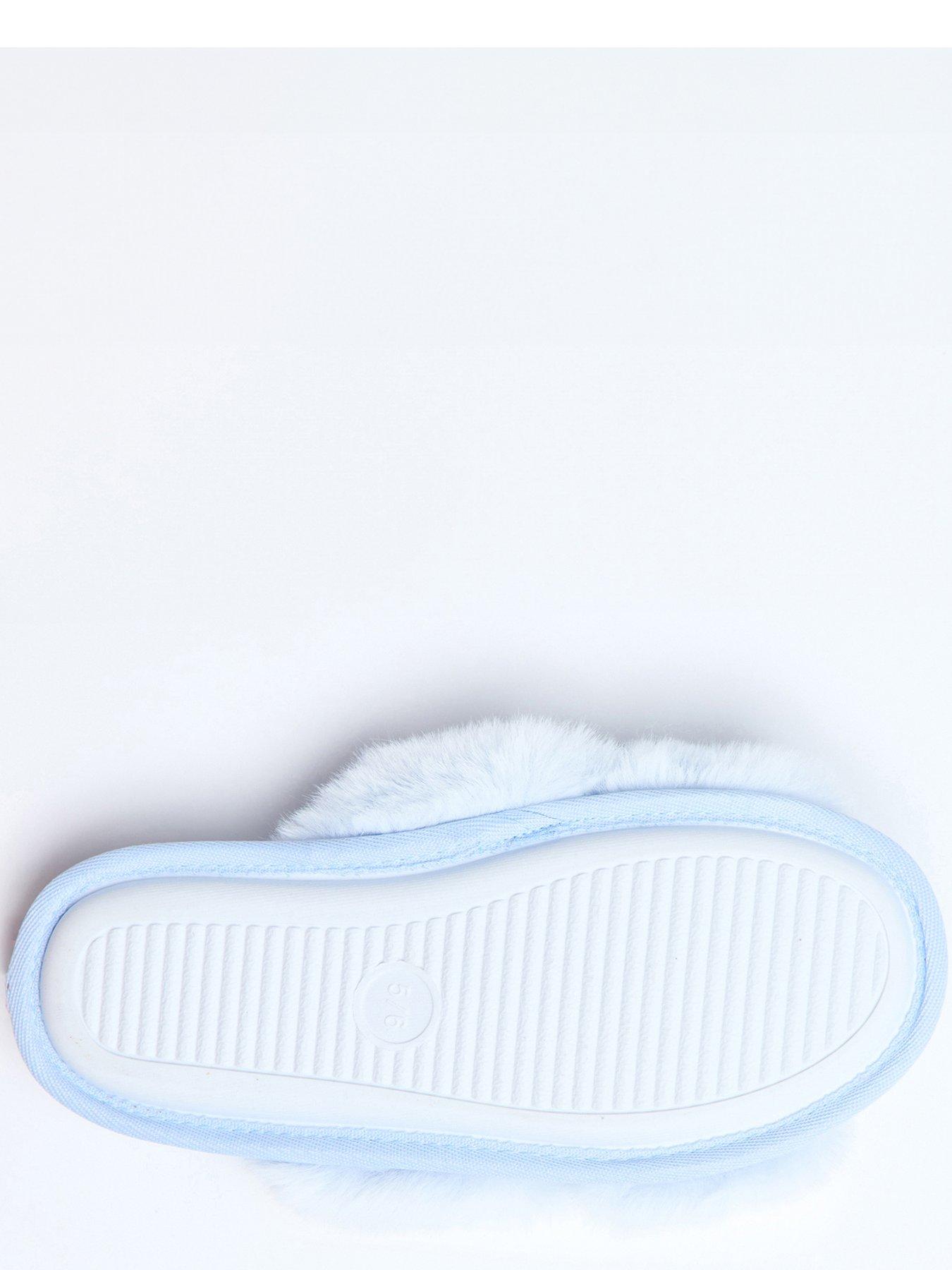 Image 4 of 5 of Boux Avenue Floral Embroidered Crossband Slippers - Powder - Blue
