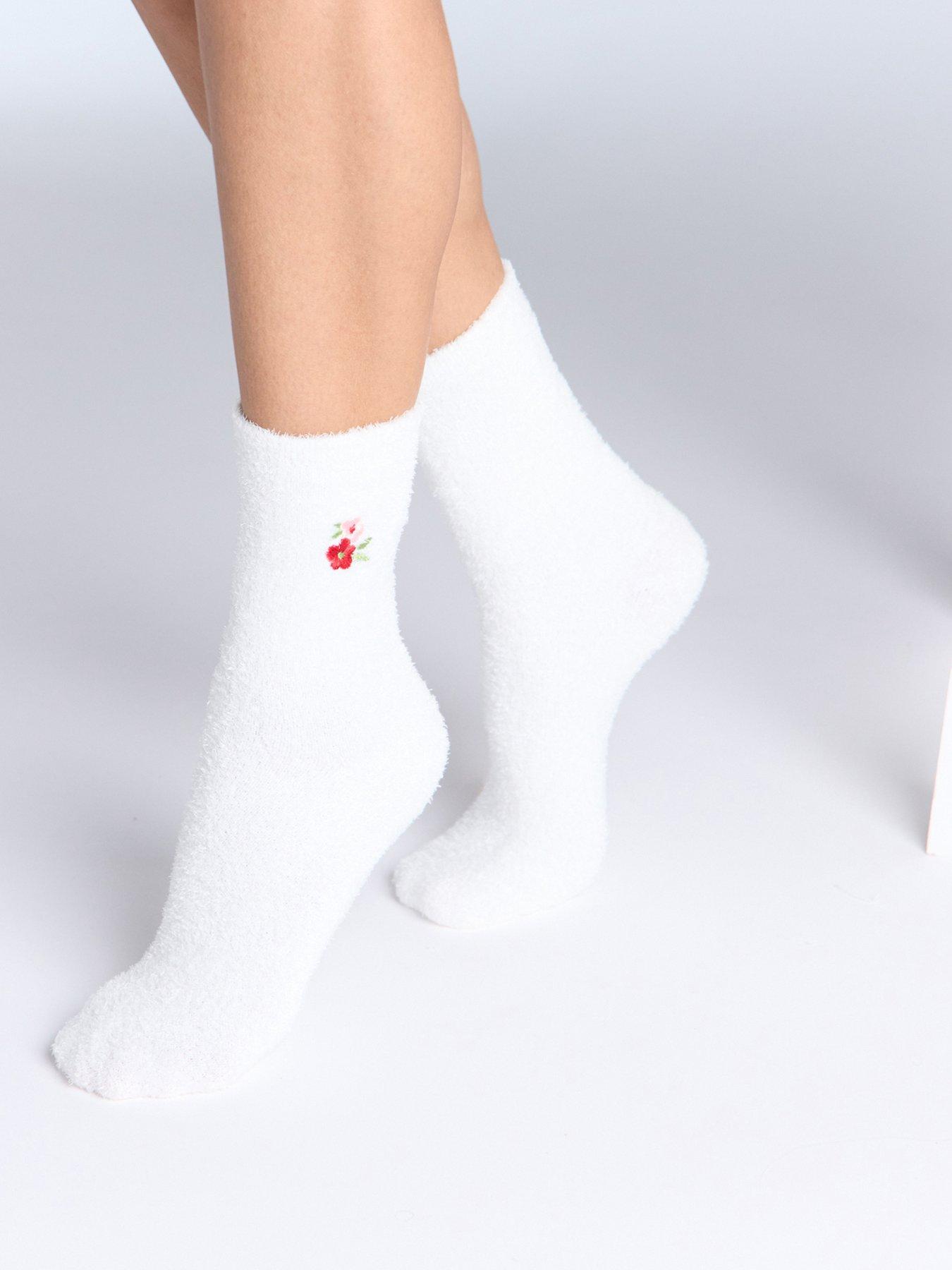 Image of Boux Avenue Floral Emb Cosy Ankle Sock -ivory Mix