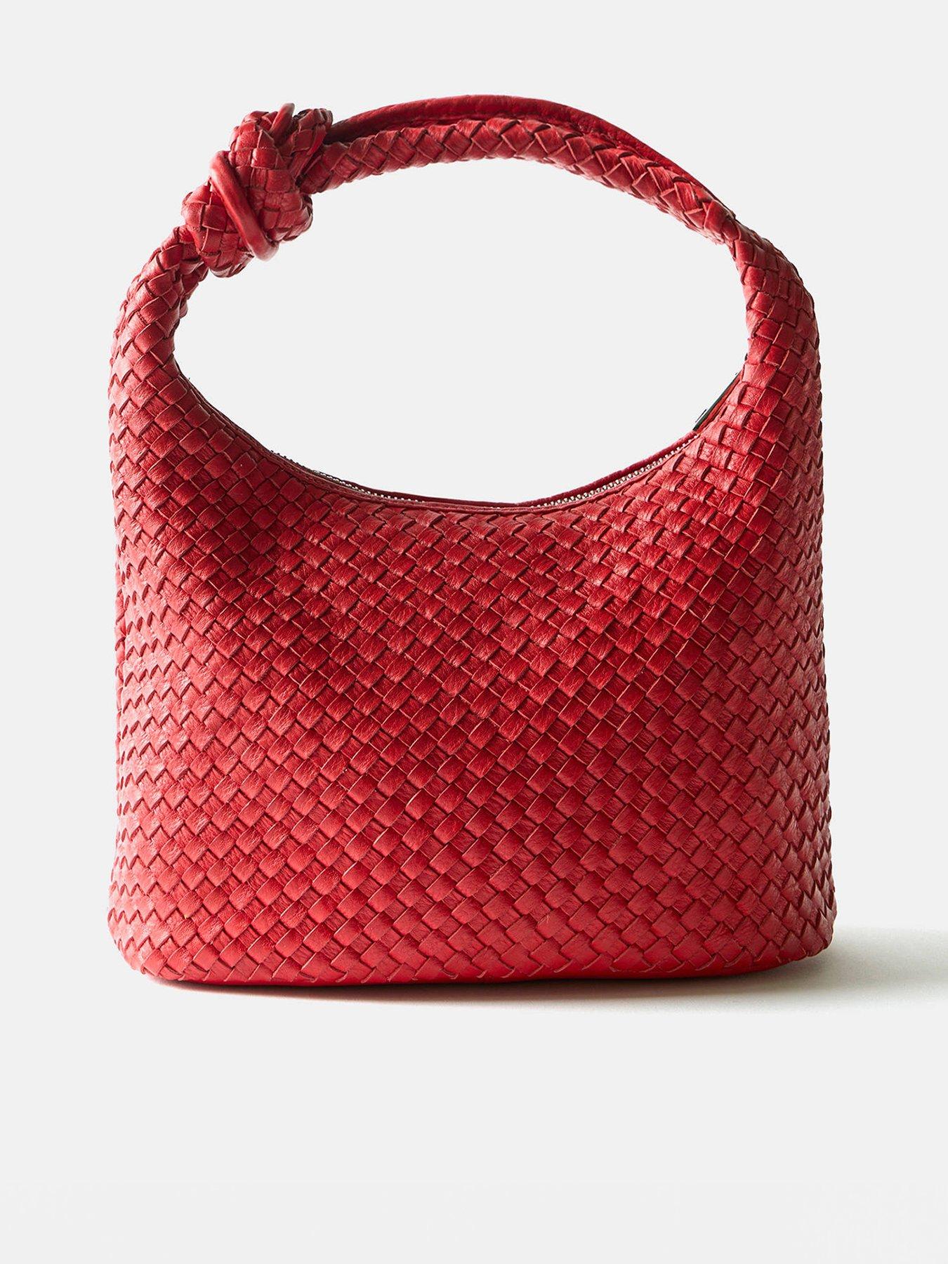 undefined Red Leather Woven Knot Grab Bag - Red