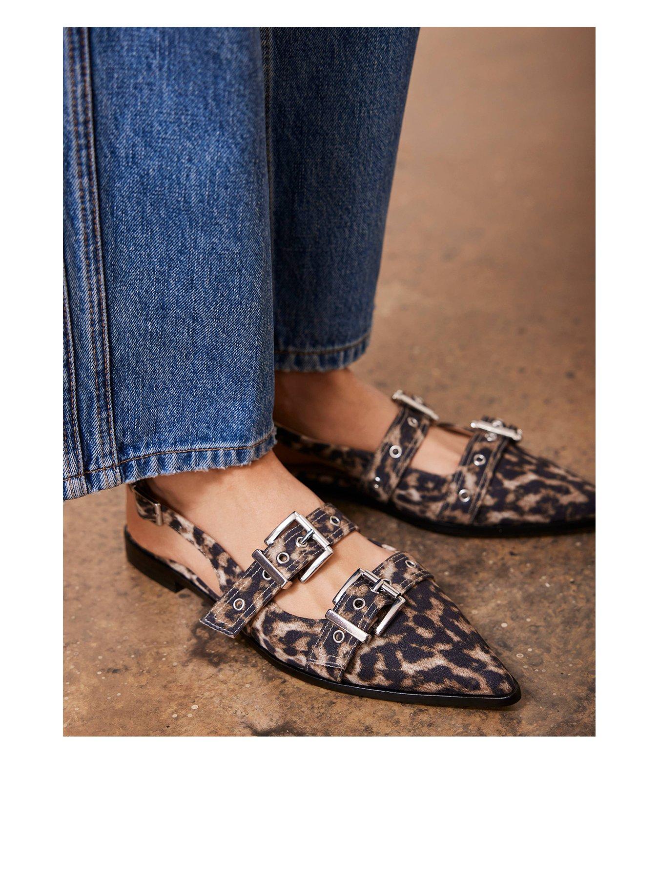 undefined Ella Leather Buckled Flats - Beige