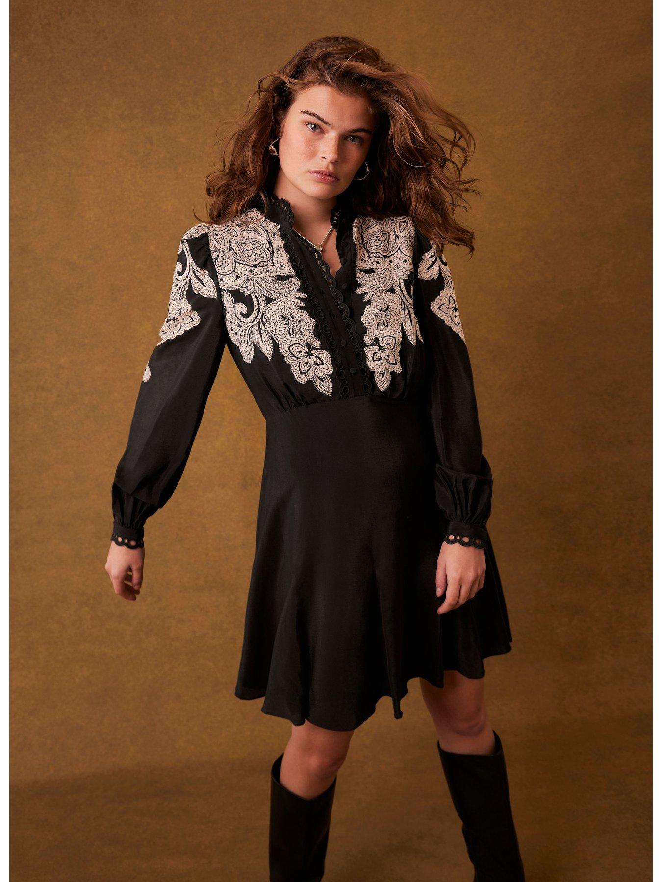 Image 2 of 5 of Mint Velvet Paisley Print Mini Dress - Black