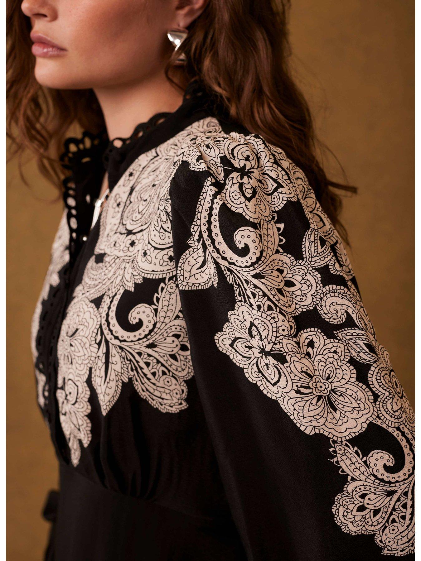 Image 3 of 5 of Mint Velvet Paisley Print Mini Dress - Black