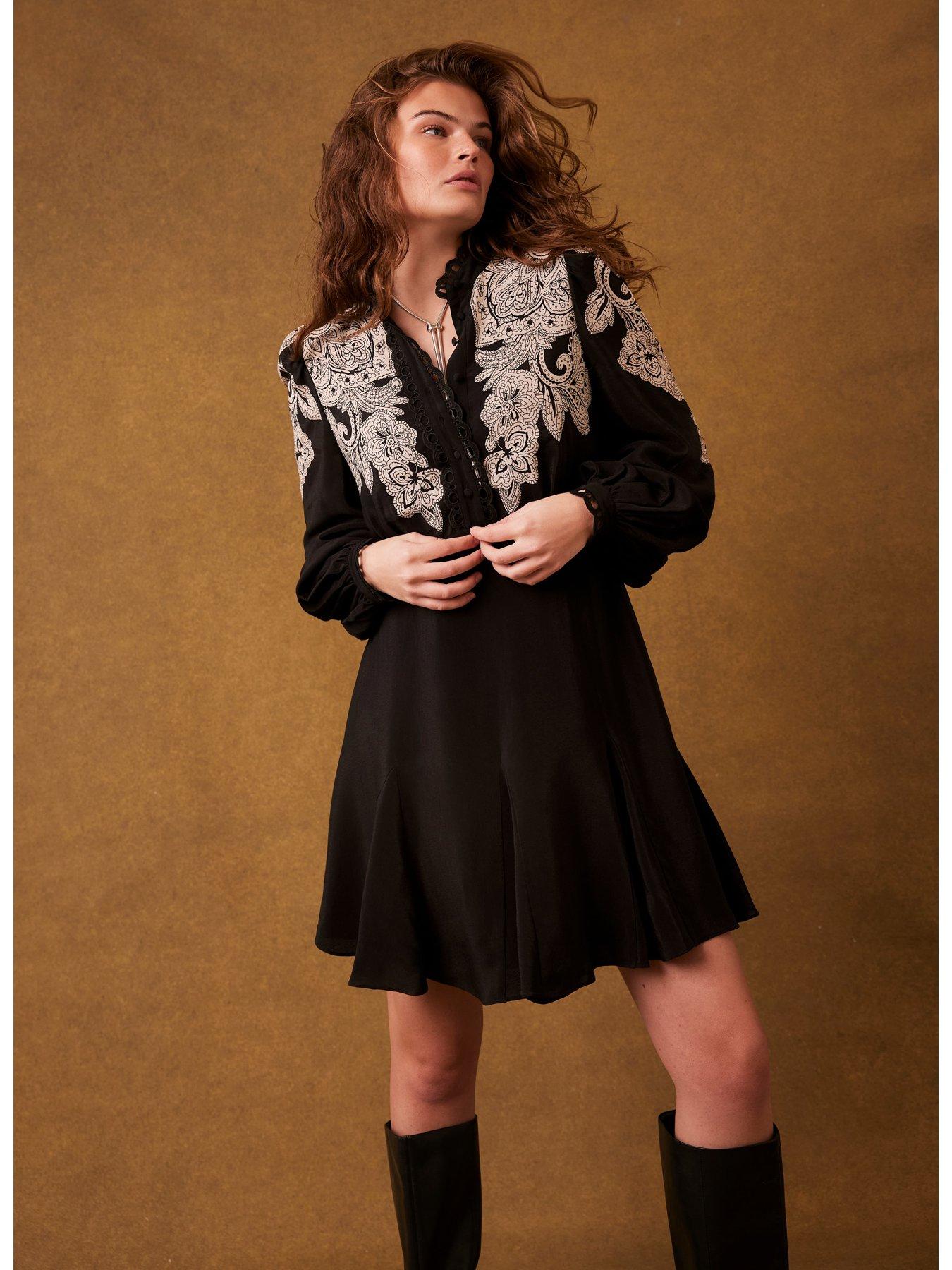 Image 5 of 5 of Mint Velvet Paisley Print Mini Dress - Black