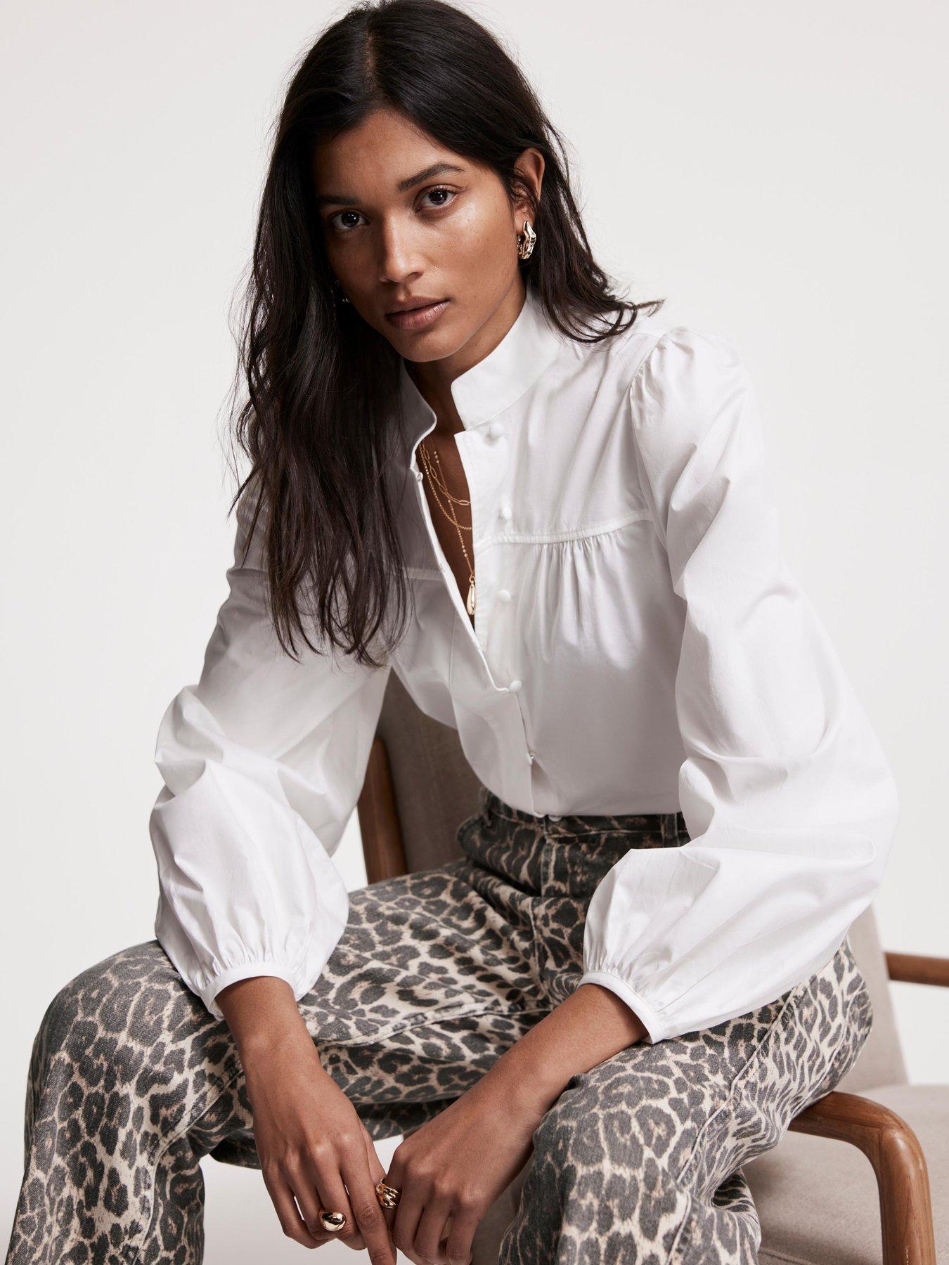 undefined White Blouson Cotton Shirt - Cream