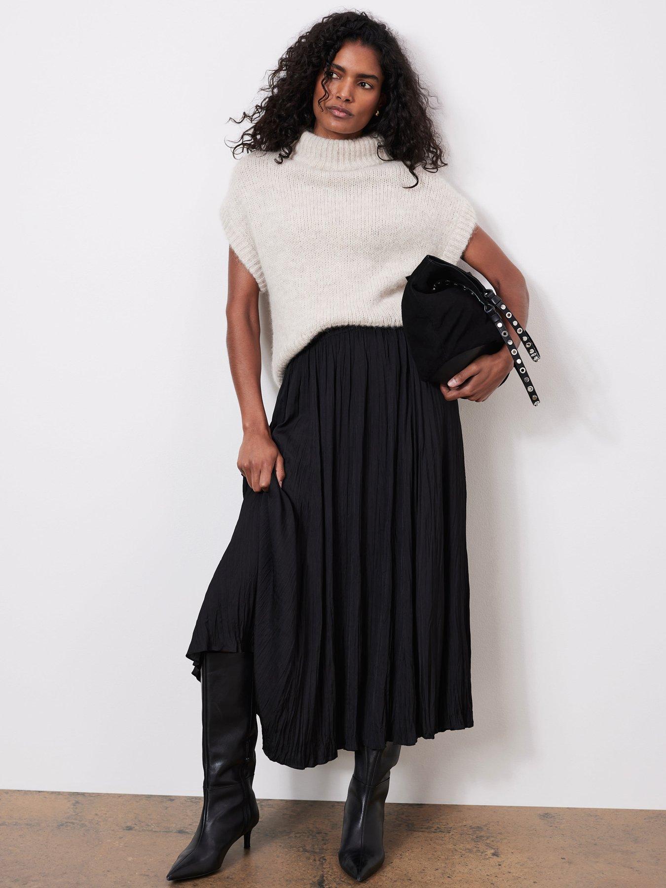 undefined Satin Crinkle Maxi Skirt - Black