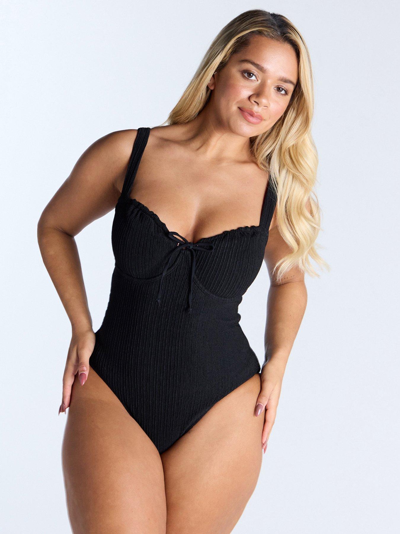 Image 1 of 6 of Boux Avenue Amalfi Texture Swimsuit - Black