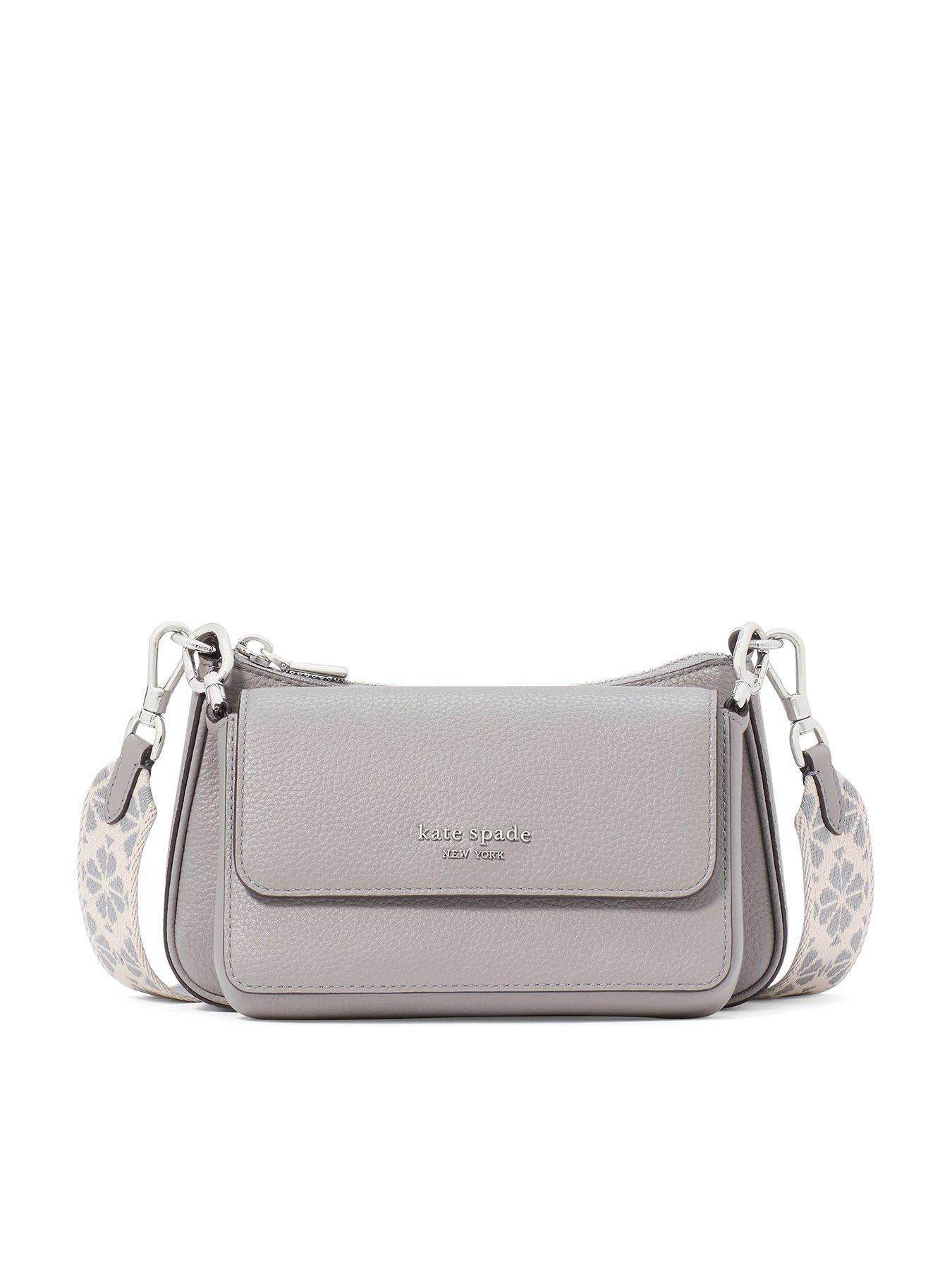undefined Double Up Pebbled Leather Webbed Strap Crossbody Bag - Light Grey