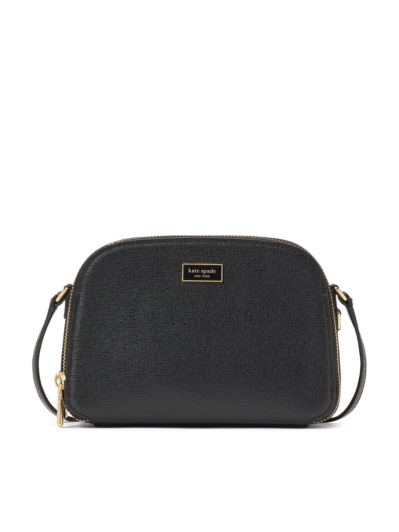undefined Serena Saffiano Leather Double Zip Dome Crossbody Bag - Black