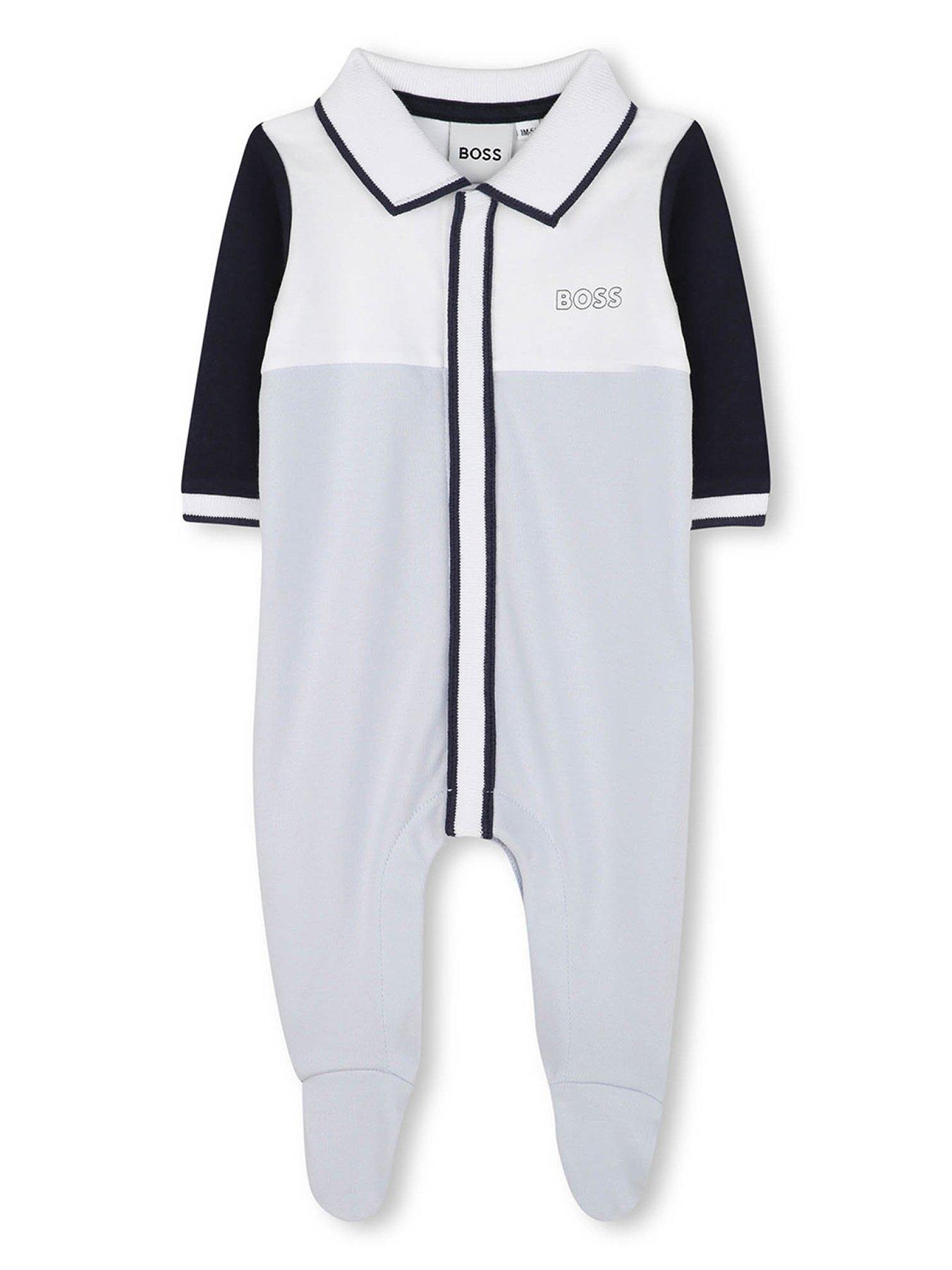 undefined Newborn Baby Boys Polo Collar Sleepsuit - Light Blue