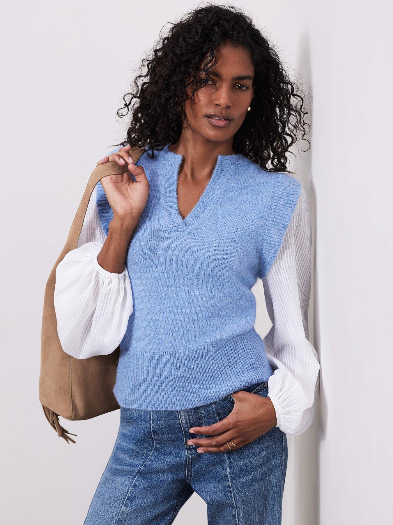 undefined Wool Blend Layered Jumper - Blue