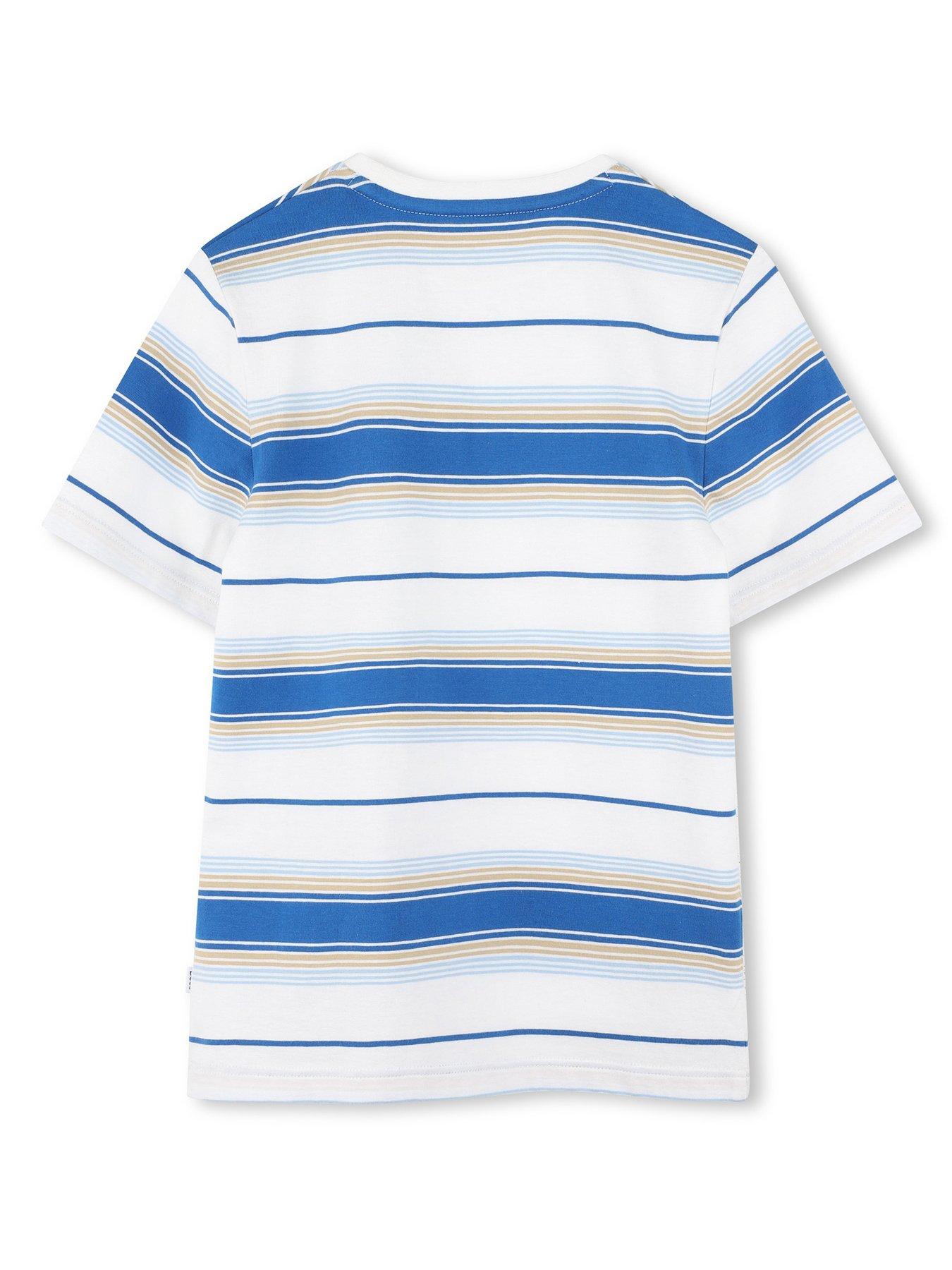 Image 2 of 3 of BOSS Boys Stripe Short Sleeve T-Shirt - Light Blue