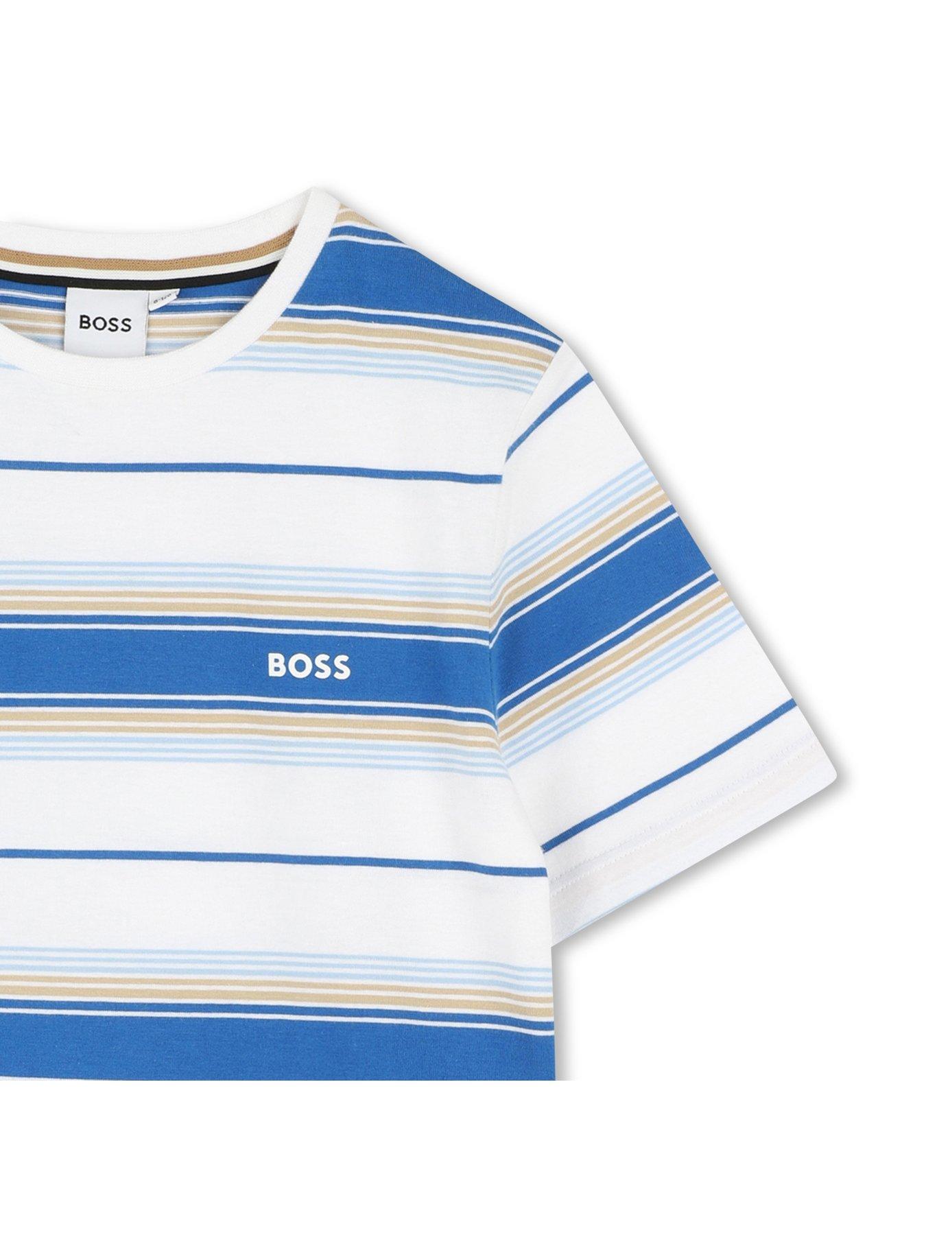 Image 3 of 3 of BOSS Boys Stripe Short Sleeve T-Shirt - Light Blue