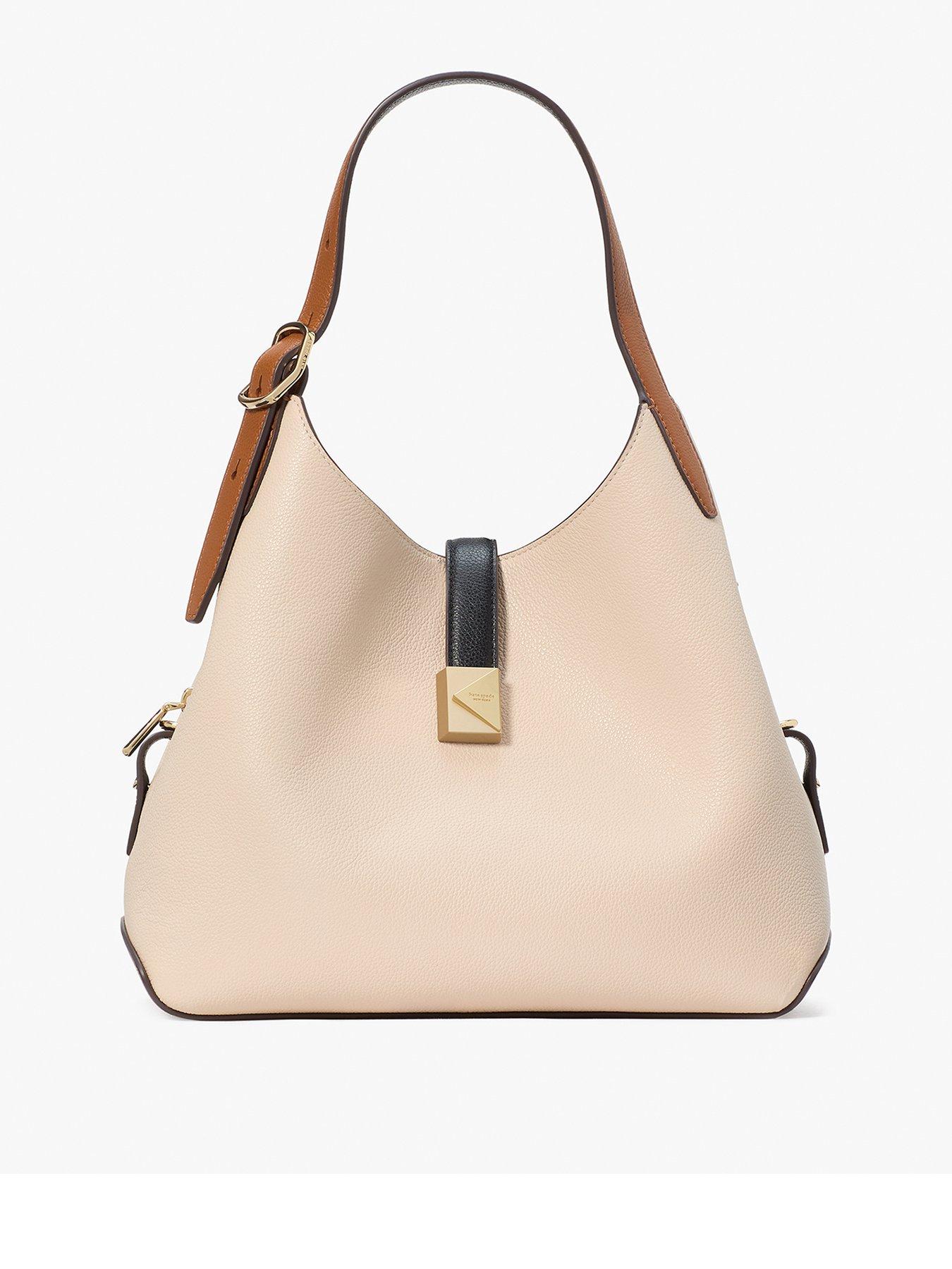 undefined Deco Colorblocked Pebbled Leather Crossbody Bag Tote Bag - Beige