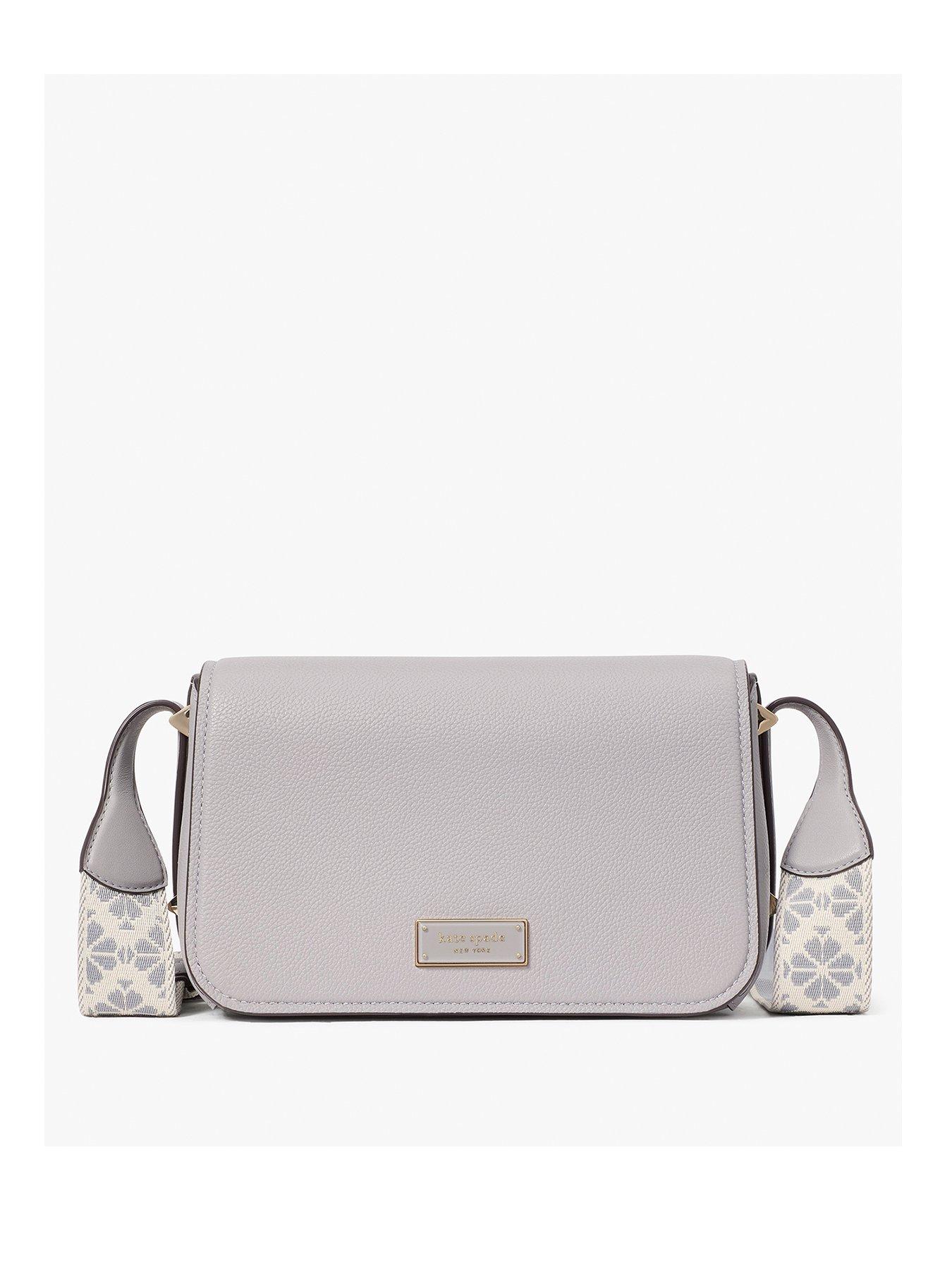 Kate Spade New York Liv Pebbled Leather Small Flap Crossbody Bag With Webbed Strap - Light Grey
