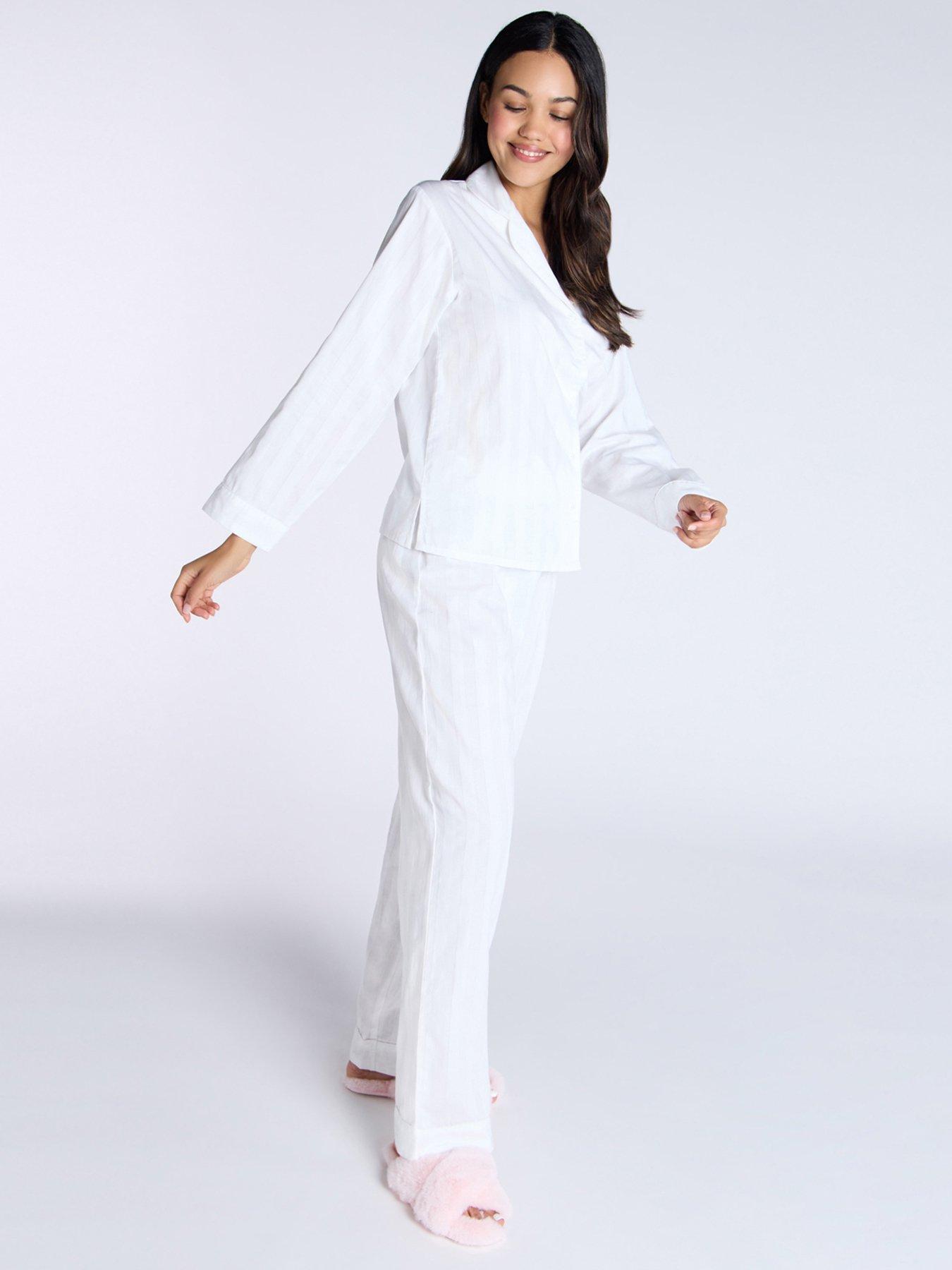 undefined Cotton Stripe Ls Revere  &  Pant Set - White