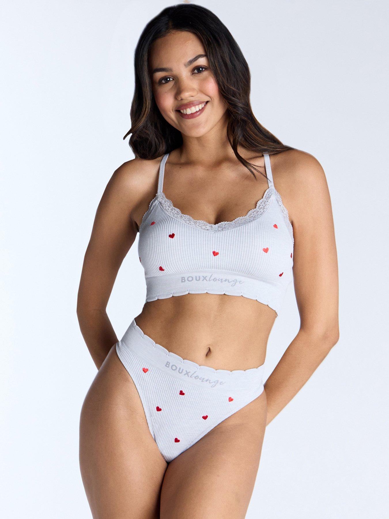 undefined Heart Embroidered Thong - Grey Marl Mix