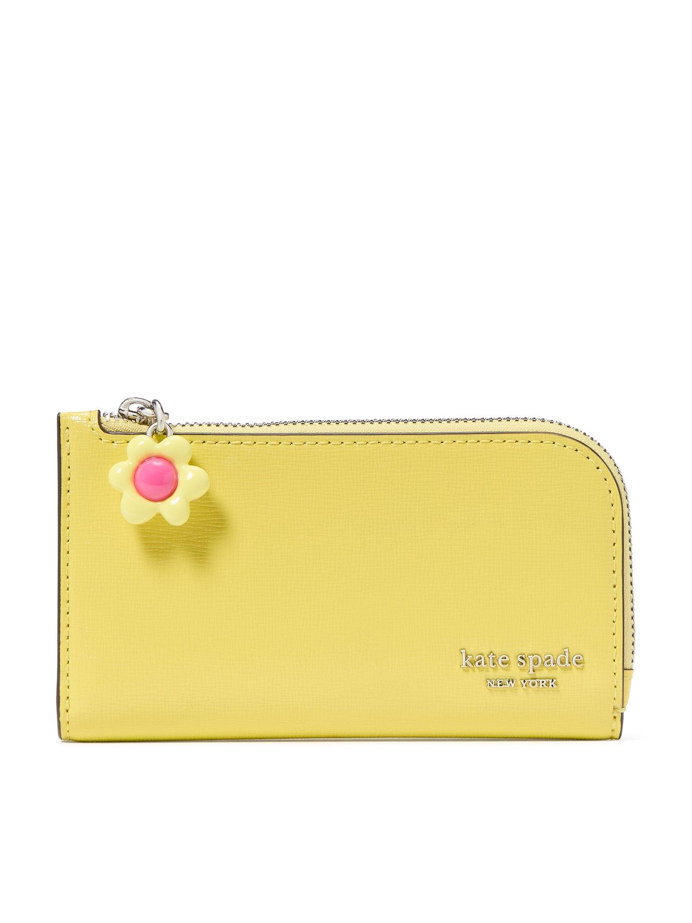 undefined Devin Saffiano Leather Flower Small Slim Bifold Wallet - Yellow