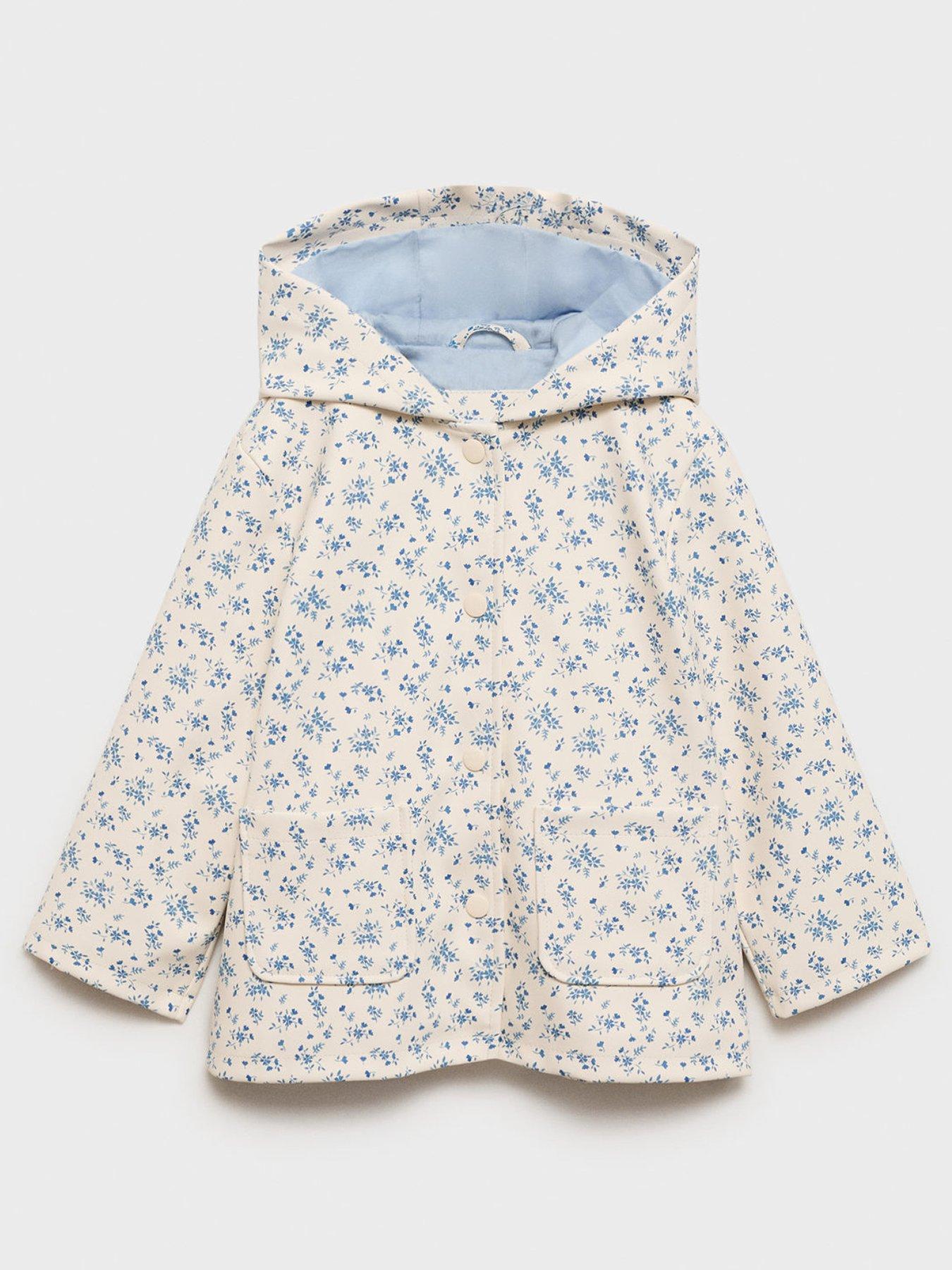 undefined Younger Girls Floral Rubberised Rain Coat - Light Cream
