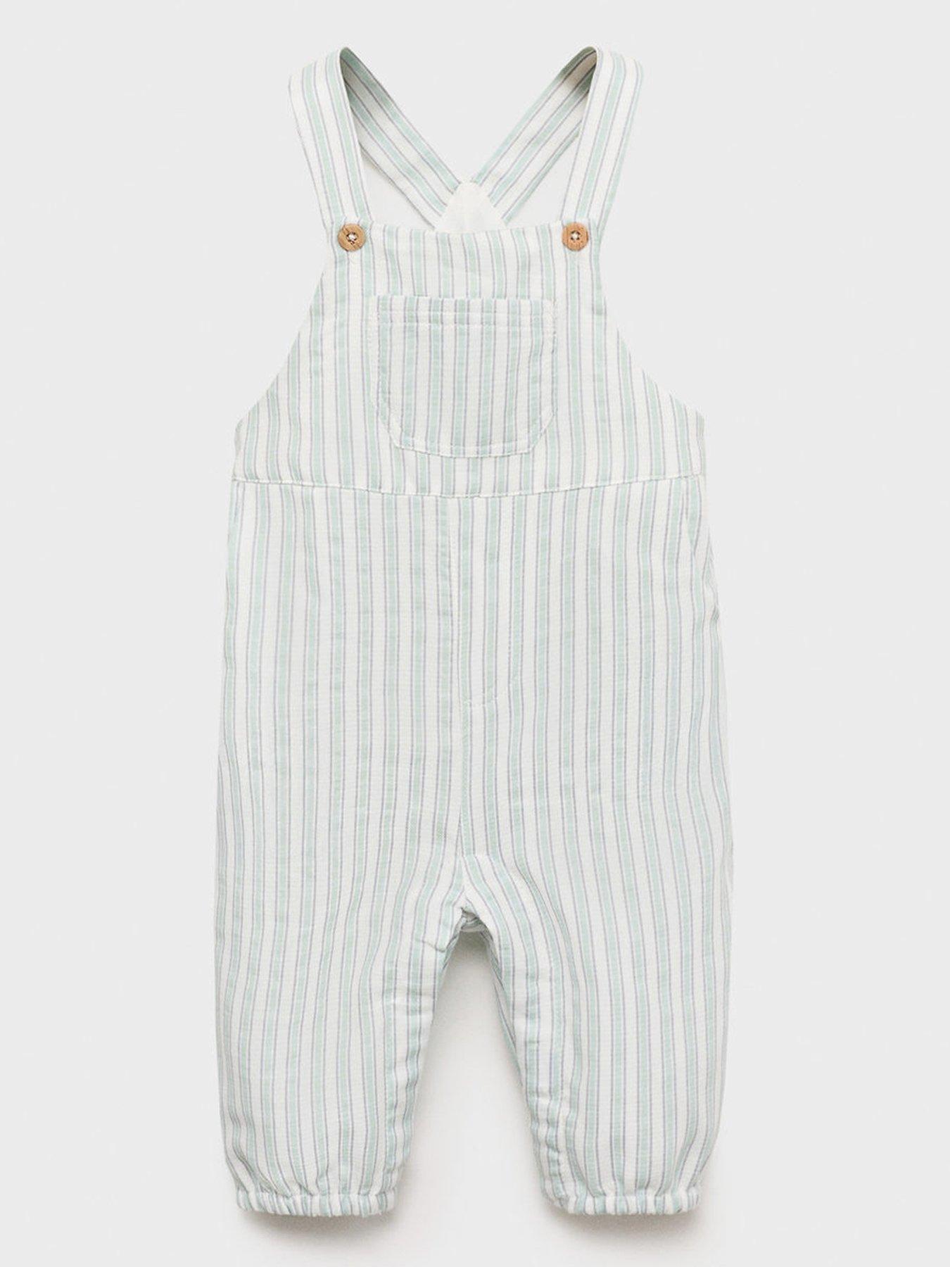 undefined Baby Boys Striped Dungarees - Light Green