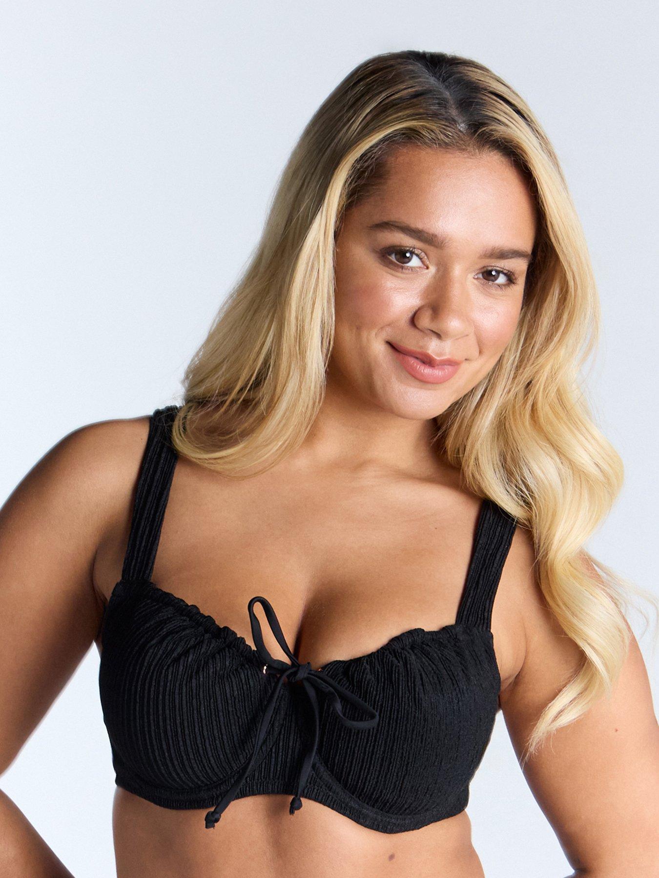 Boux Avenue Amalfi Texture Bikini Top, Black, Size 38C, Women