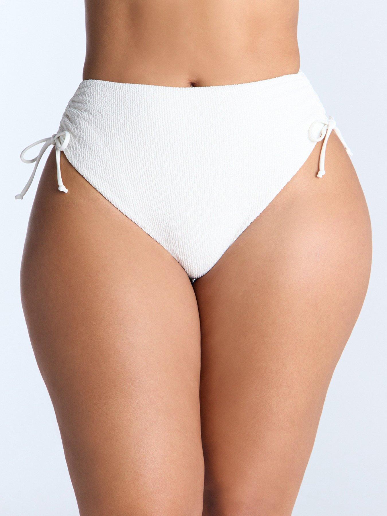 undefined Ibiza Texture Ruched High Waisted Briefs - Ecru