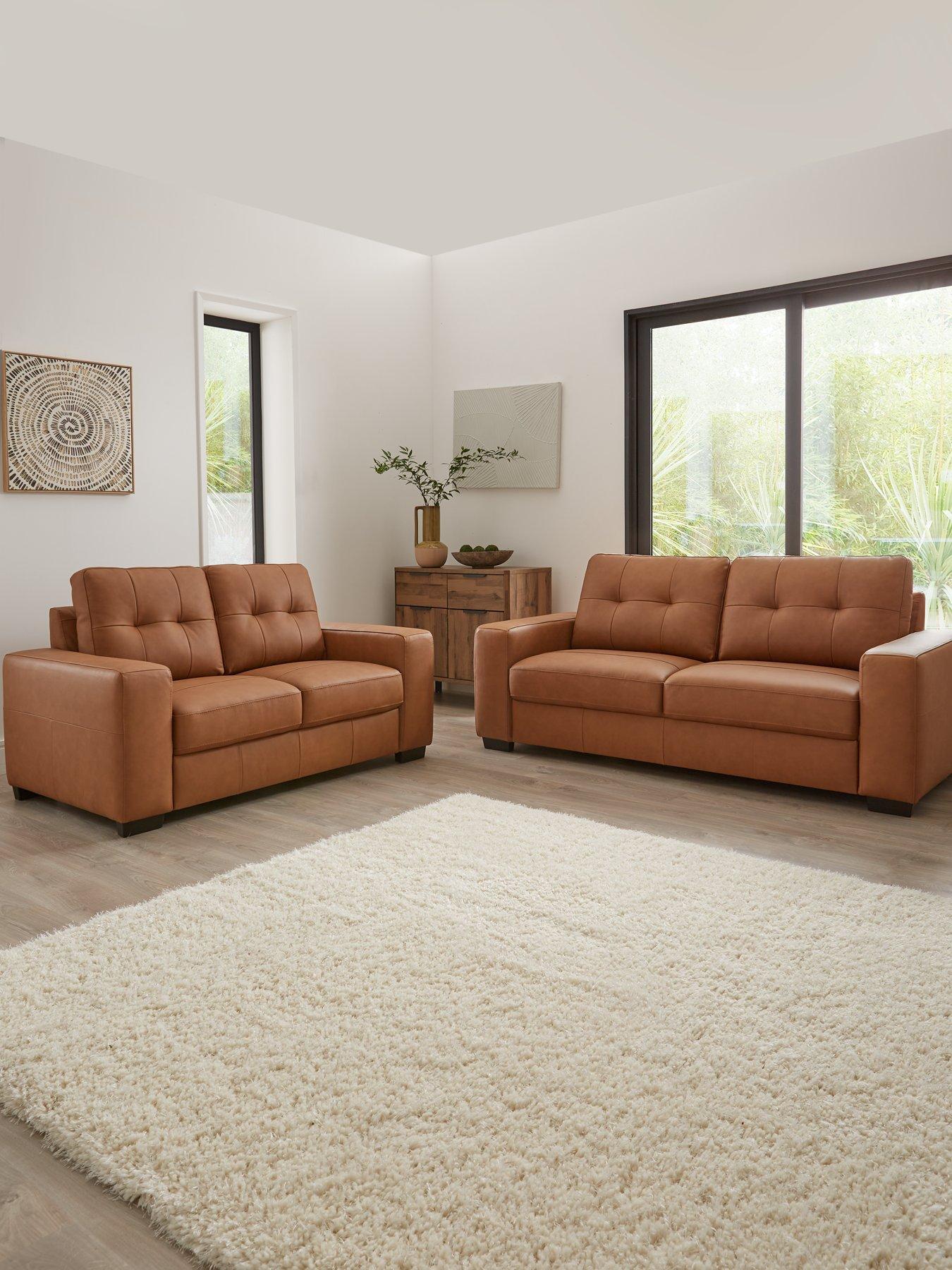 The Very Collection Miller 3 + 2 Seater Standard Back Leather Sofa Set (Buy  &  SAVE!)