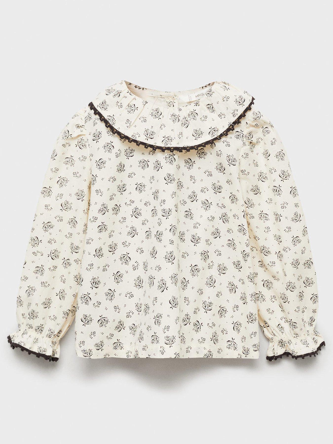 undefined Younger Girls Floral Long Sleeved Blouse - Cream