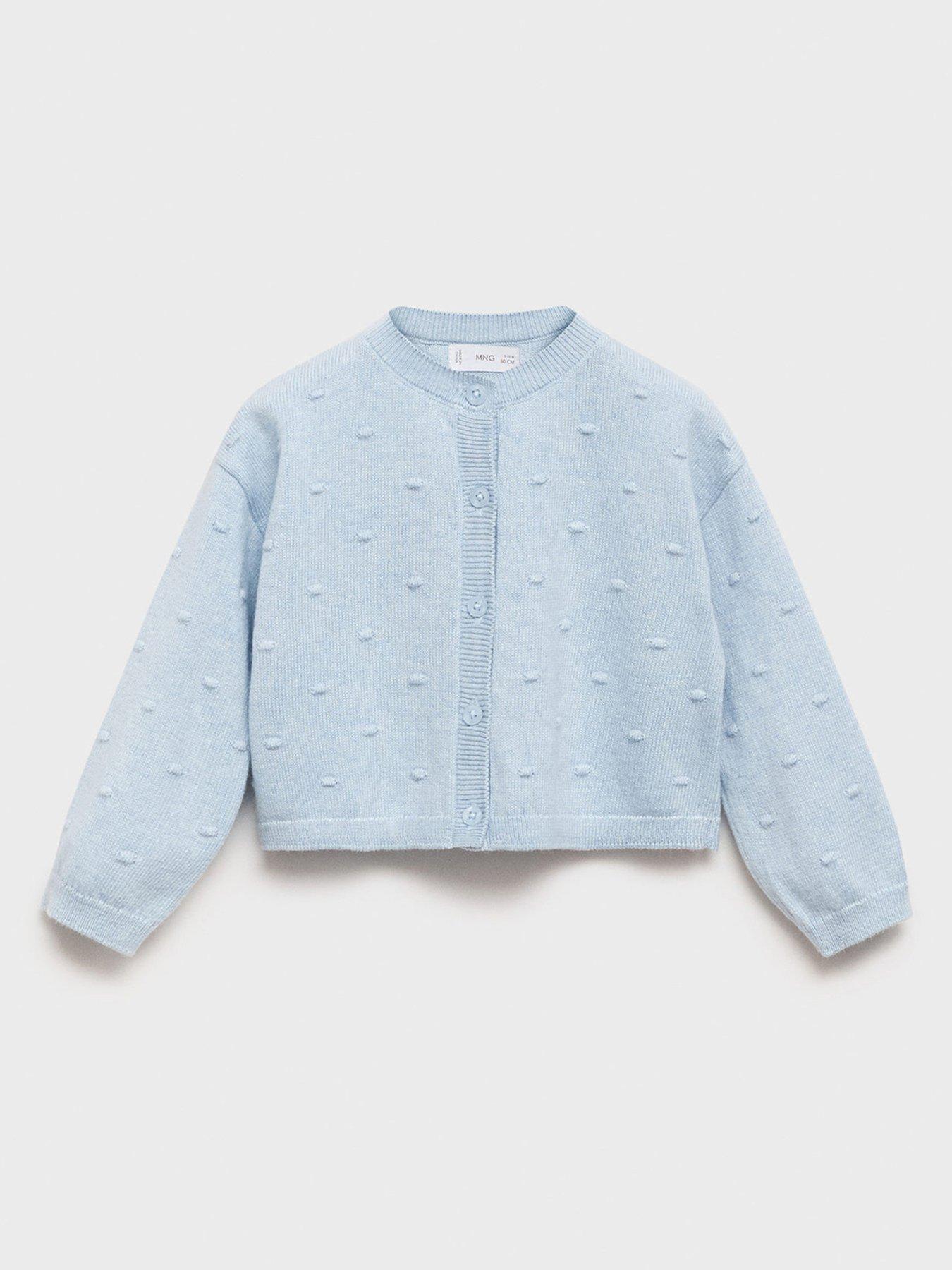 undefined Younger Girls Dobby Spot Knitted Cardigan - Blue