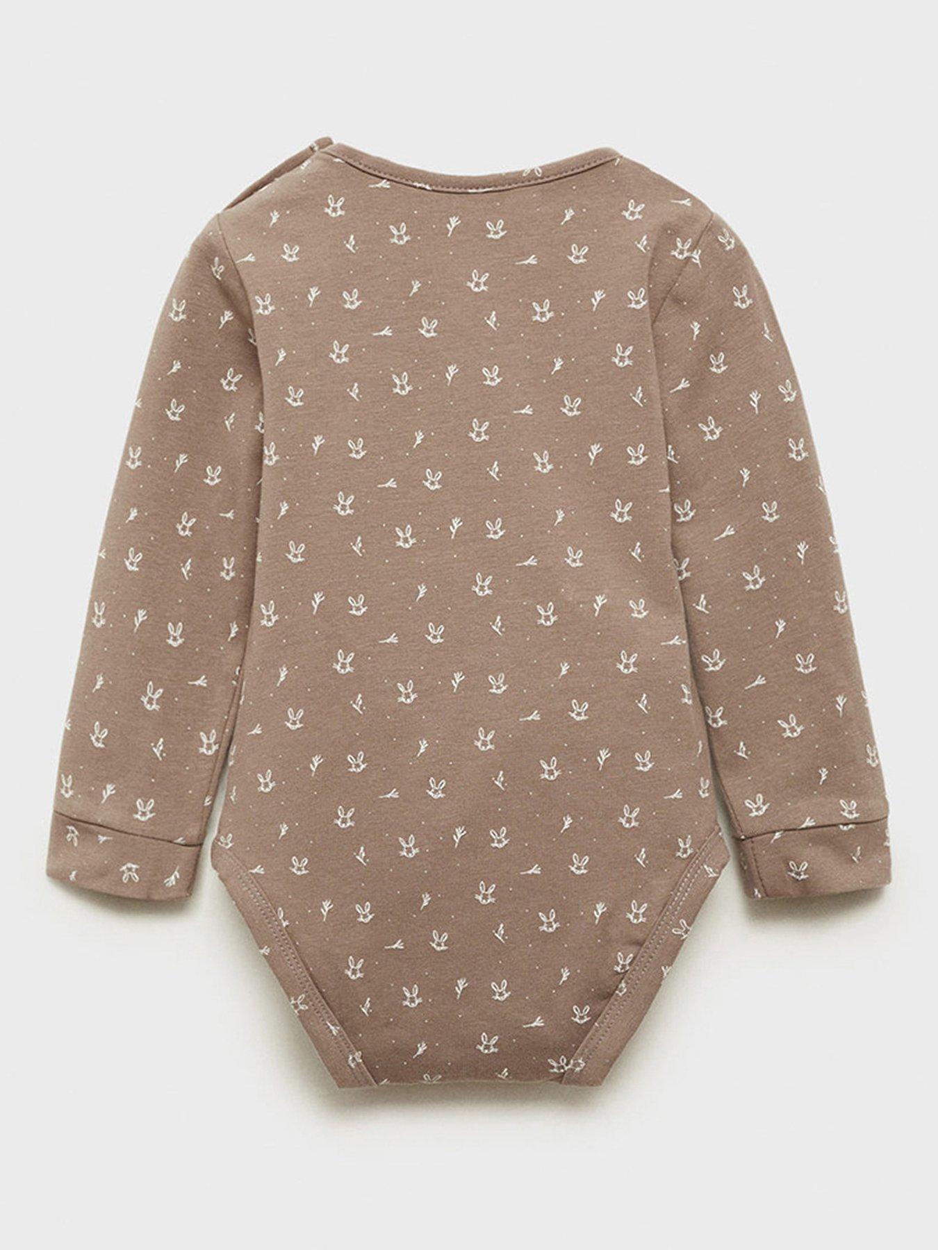 Image 2 of 4 of Mango Baby Girls Rabbit Printed Long Sleeve Bodysuit - Brown