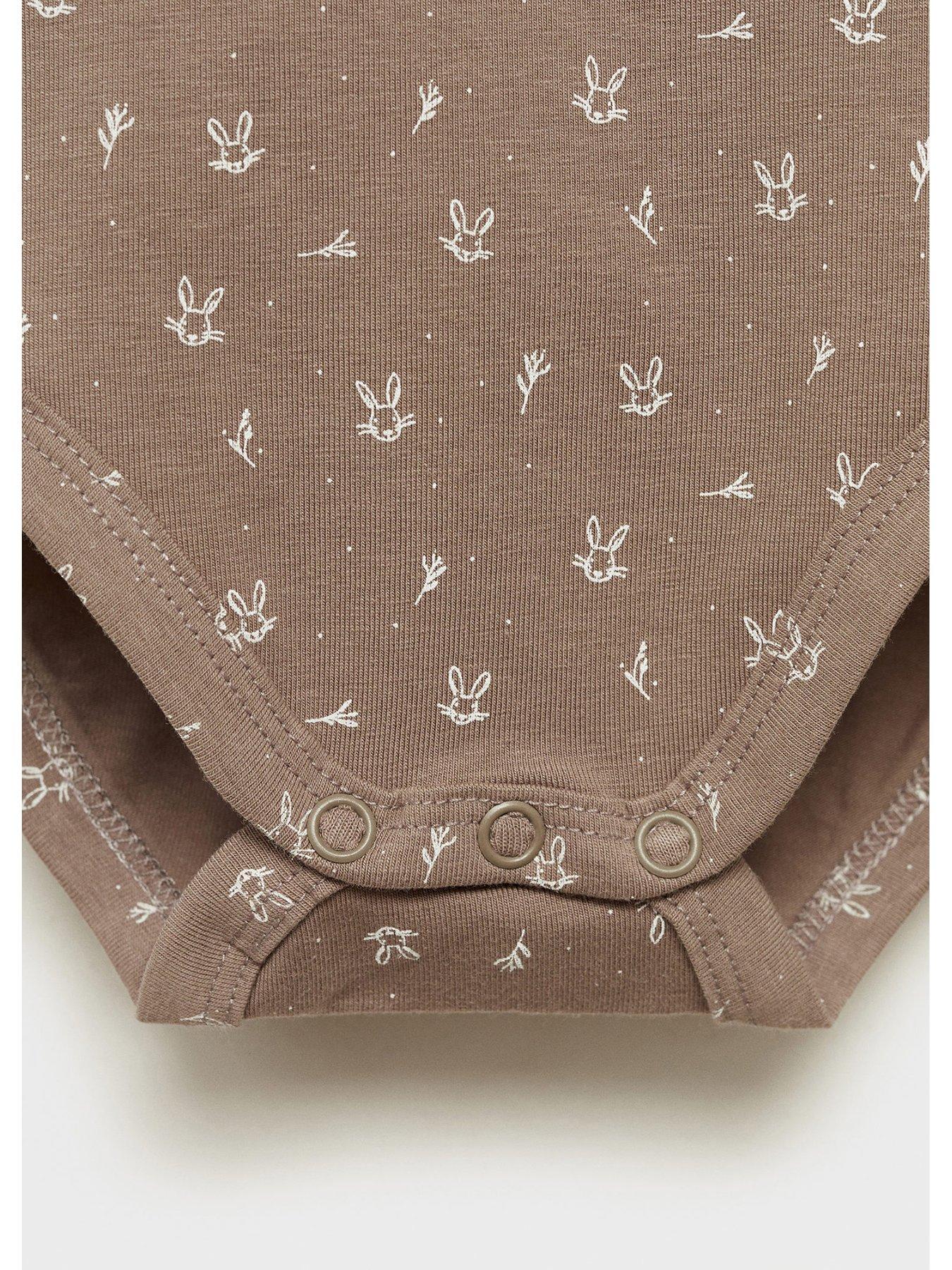 Image 3 of 4 of Mango Baby Girls Rabbit Printed Long Sleeve Bodysuit - Brown