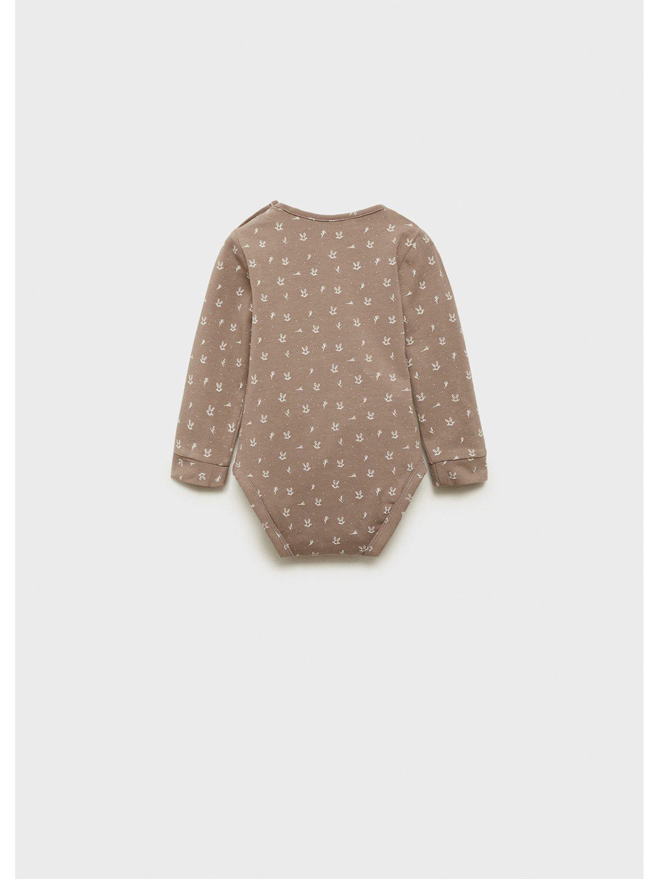 Image 4 of 4 of Mango Baby Girls Rabbit Printed Long Sleeve Bodysuit - Brown