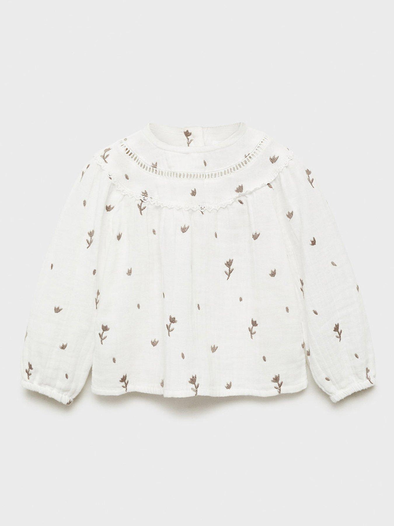 undefined Baby Girls Embroidered Long Sleeve Blouse - Light Cream