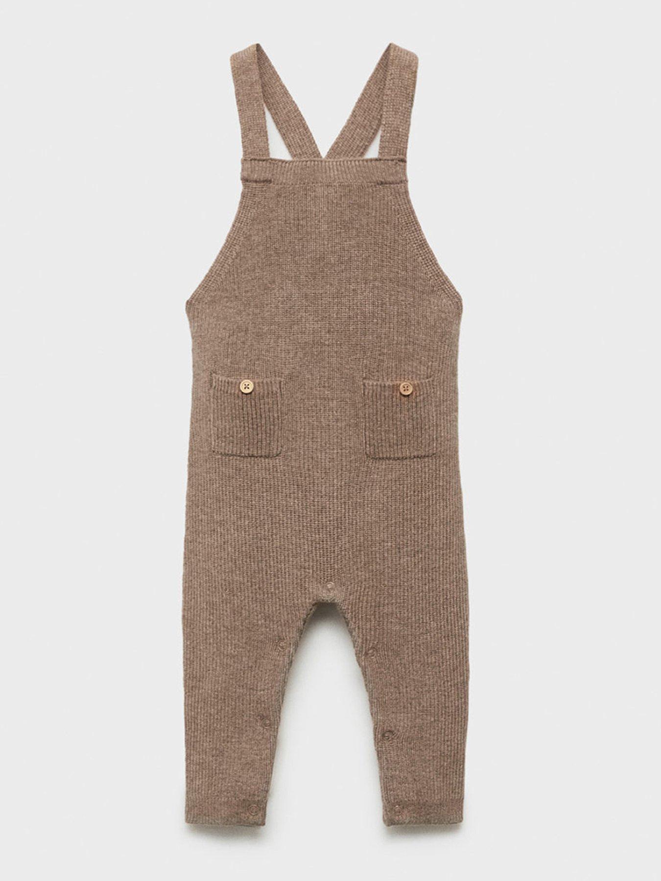 Mango Baby Unisex Knitted Dungarees - Brown, Brown, Size Age: 3-6 Months