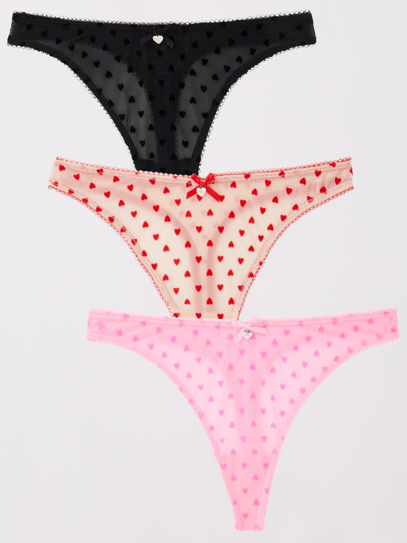 undefined Catie Heart Flock 3 Pack Thongs - Multicoloured