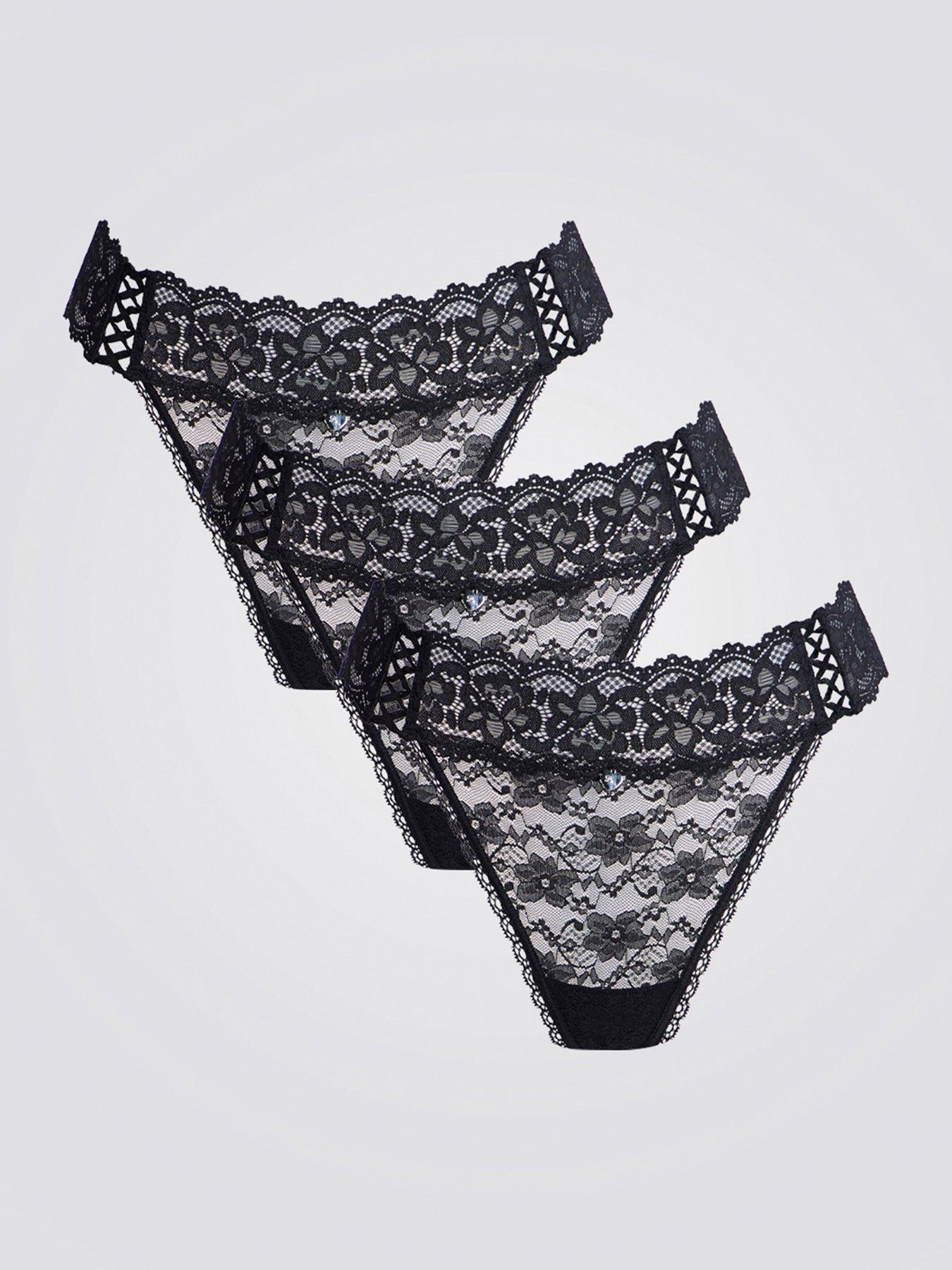 undefined Ellie Criss Cross 3 Pack Lace Briefs - Black