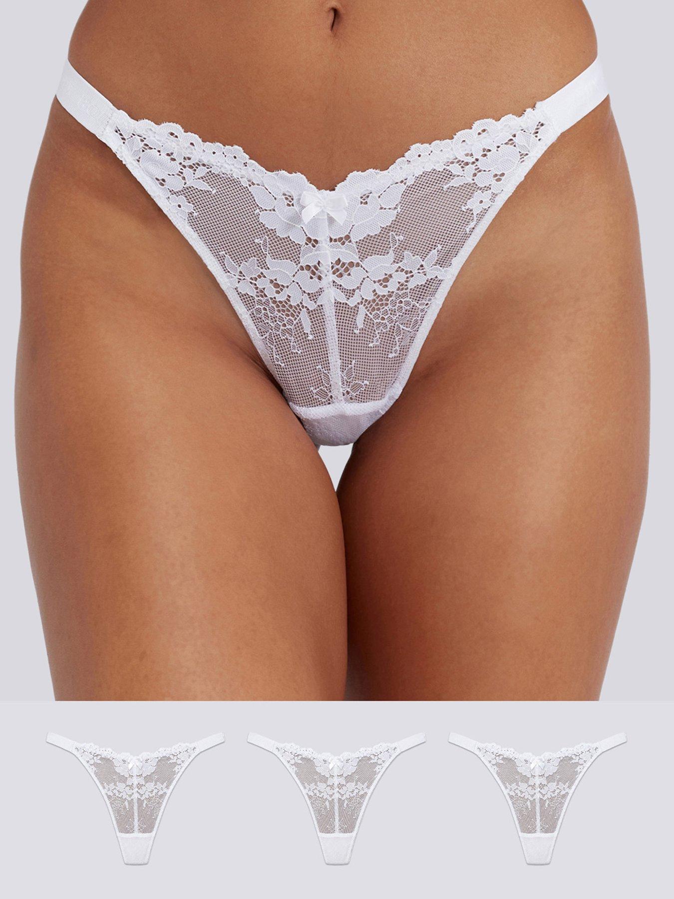 Image 1 of 3 of Boux Avenue 3 pack Fran Lace Thongs - White