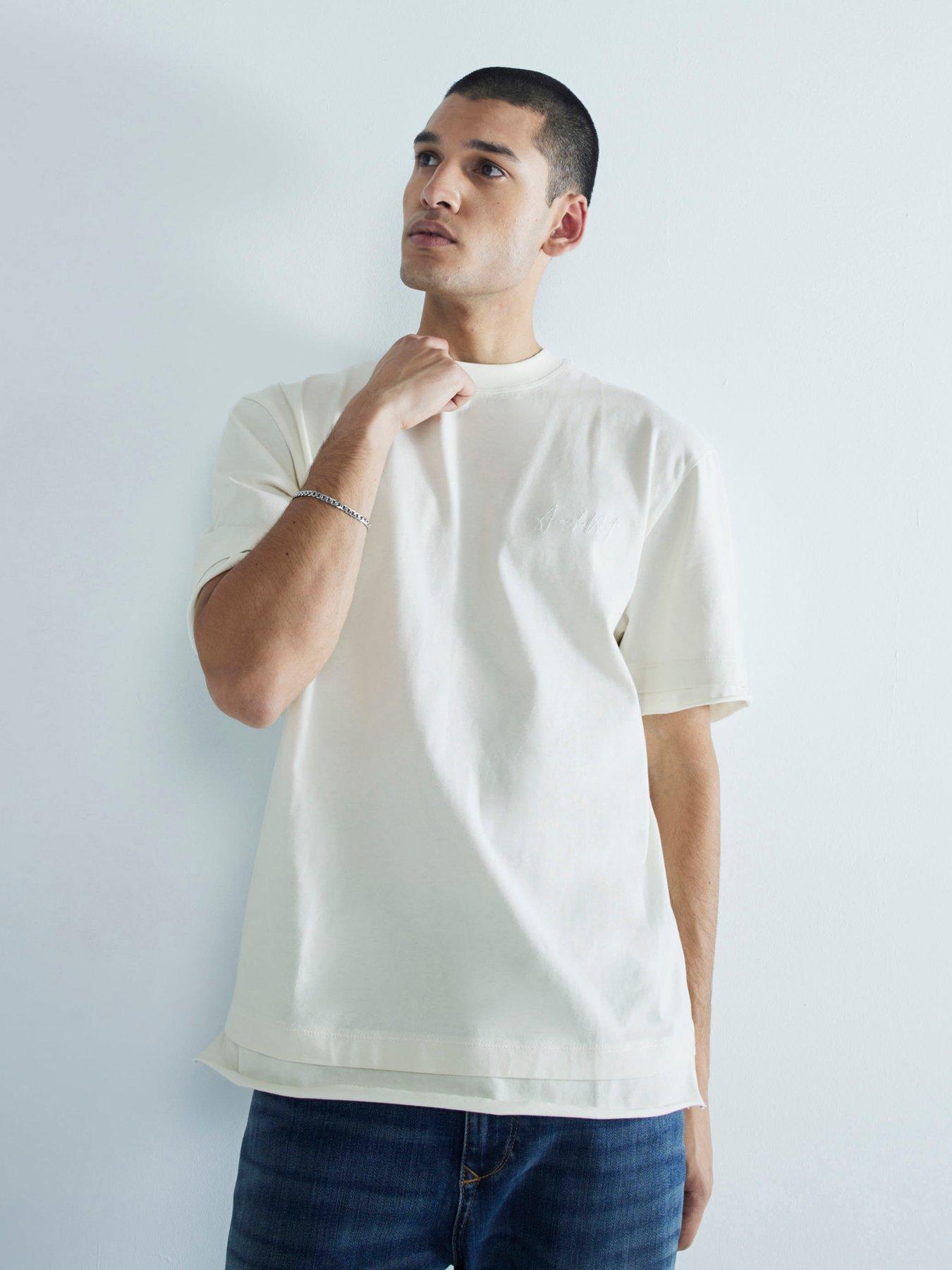 undefined Double Layer Raw Hem T-Shirt - Cream