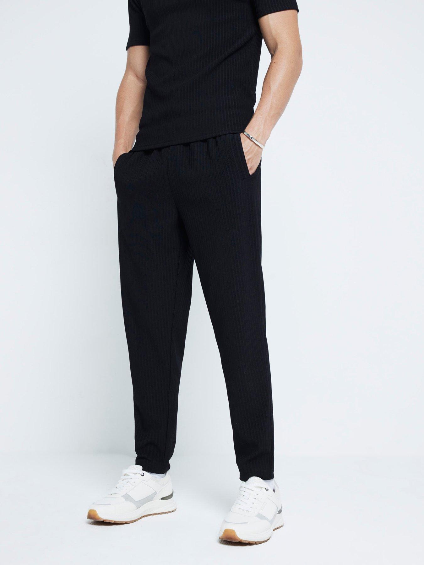 undefined Skinny Muscle Fit Ribbed Joggers - Black