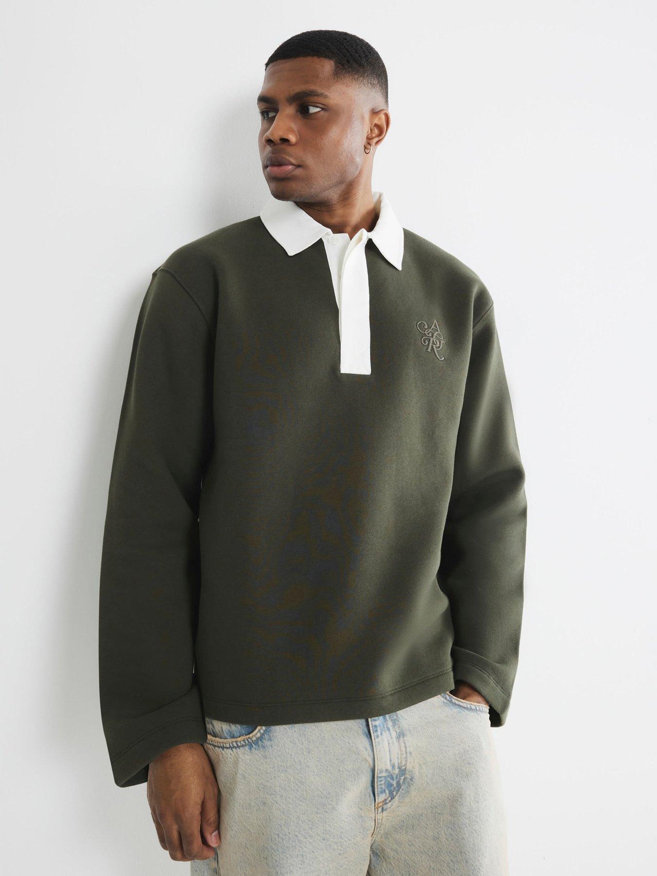 undefined Polo Neck Rugby Style Crew Sweat - Khaki