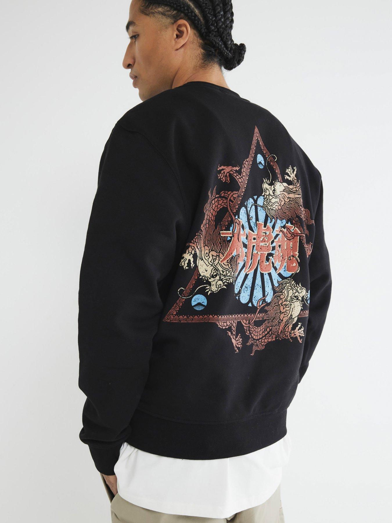 Image 1 of 6 of River Island Japanese Triangle Graphic Crew Sweat - Black