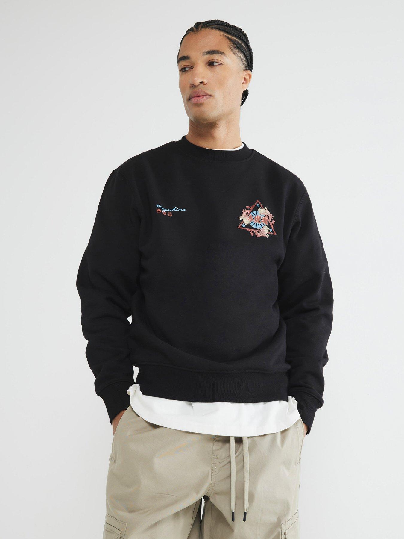 Image 2 of 6 of River Island Japanese Triangle Graphic Crew Sweat - Black