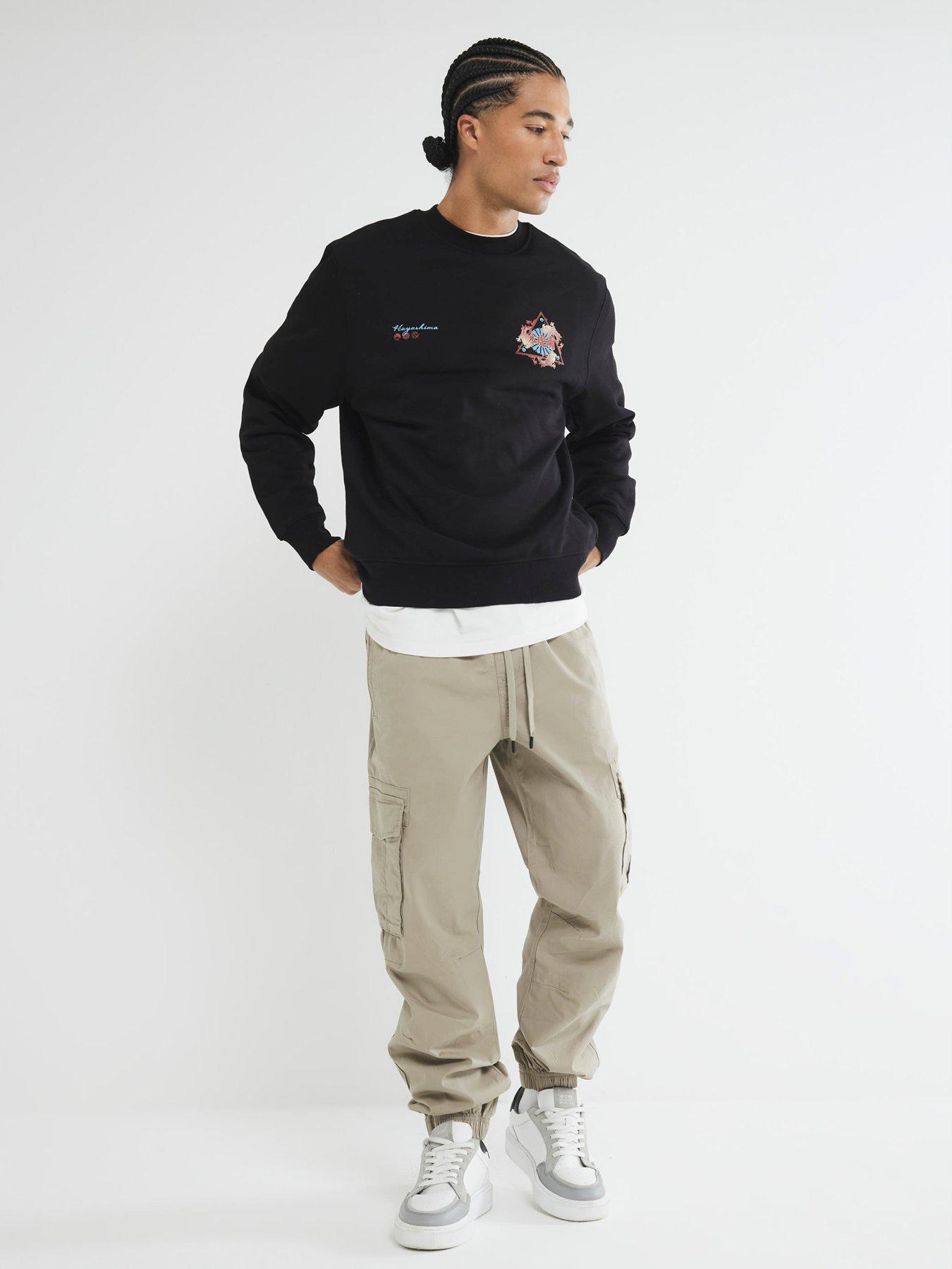 Image 3 of 6 of River Island Japanese Triangle Graphic Crew Sweat - Black