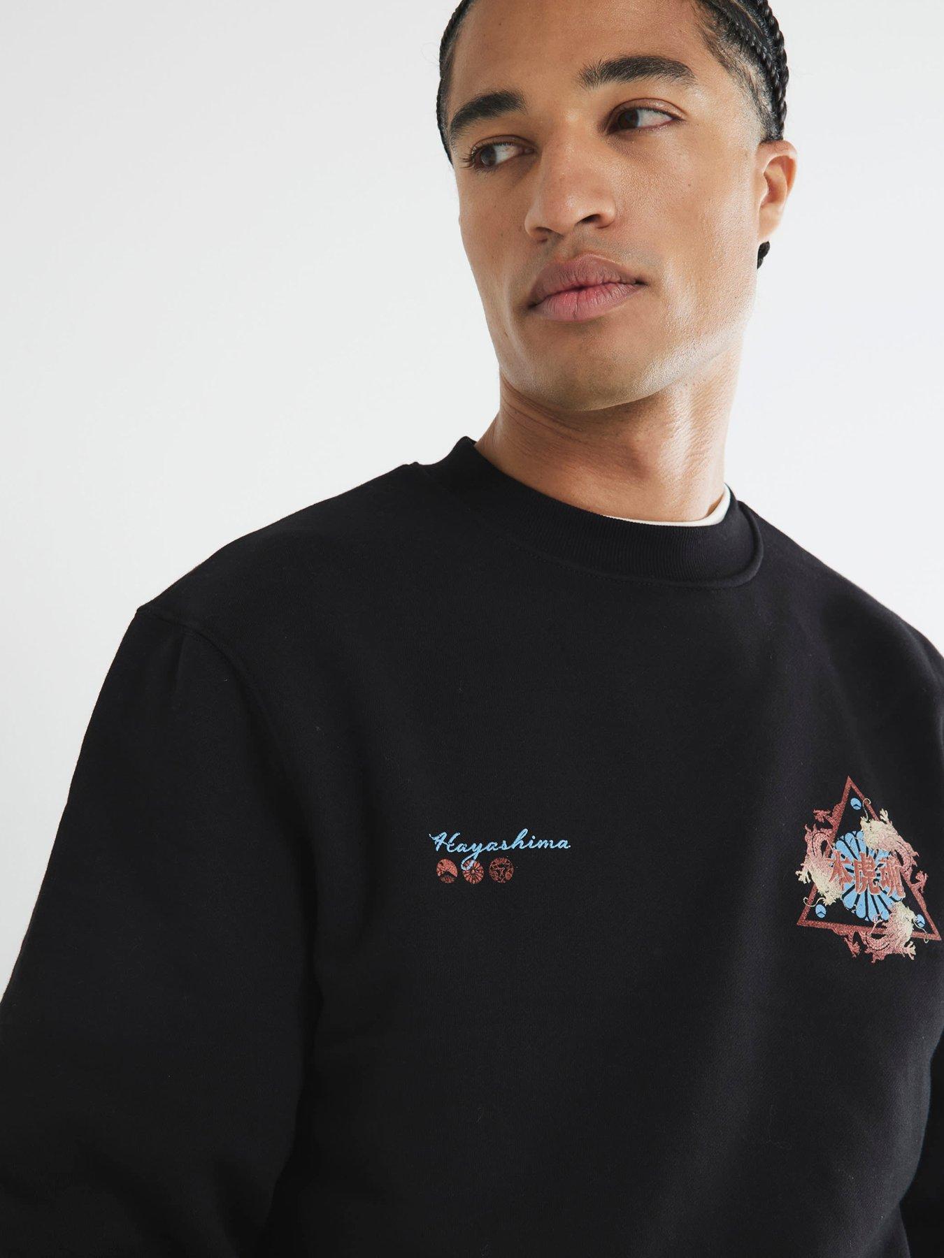 Image 4 of 6 of River Island Japanese Triangle Graphic Crew Sweat - Black
