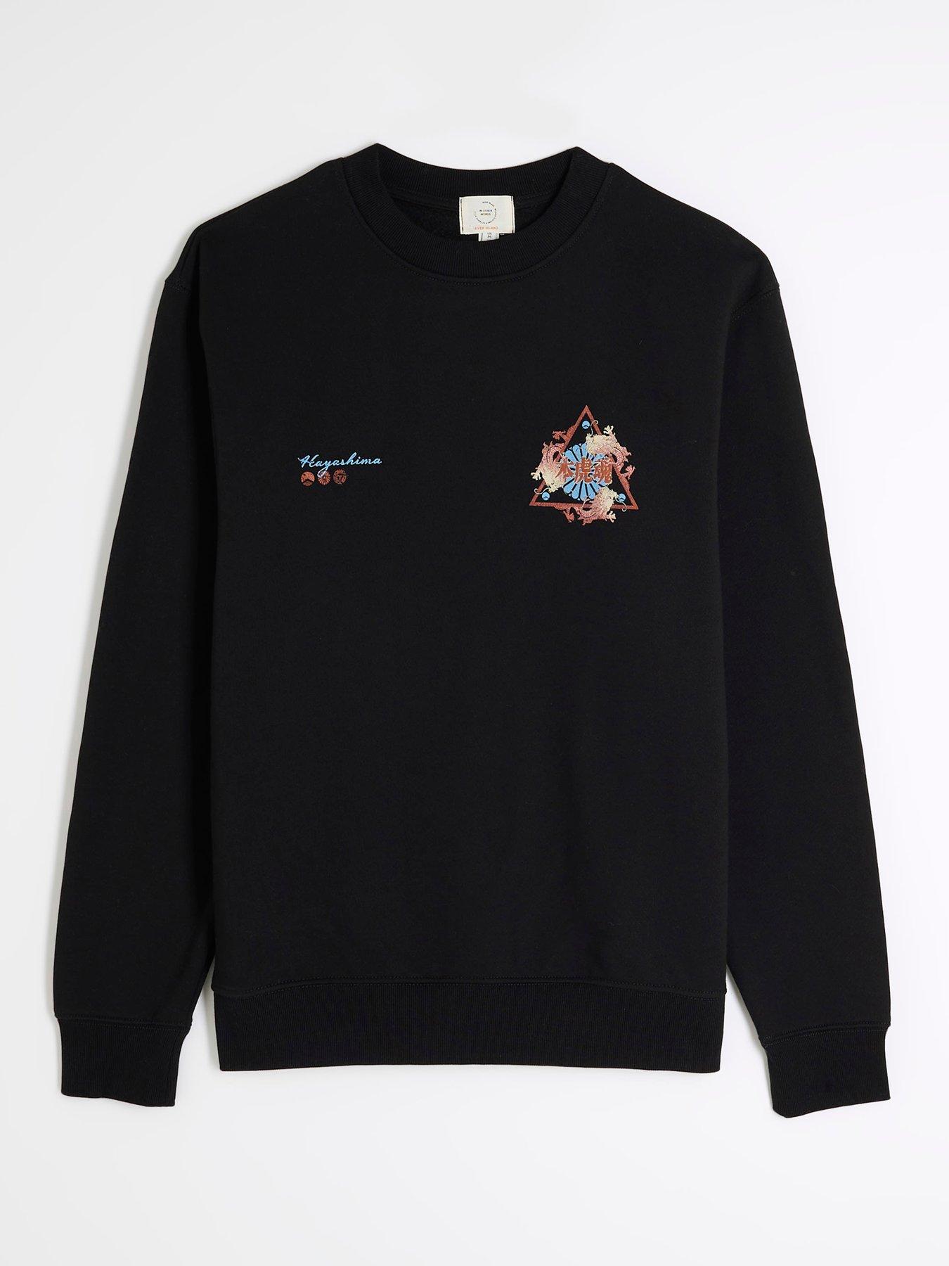 Image 5 of 6 of River Island Japanese Triangle Graphic Crew Sweat - Black