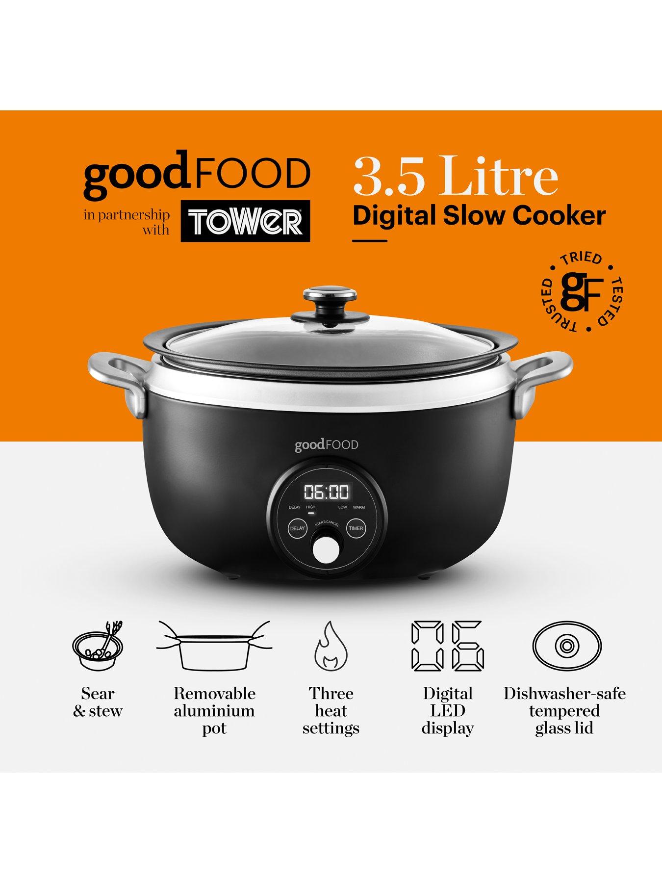Good Food by Tower GF16010 3.5L Digital Slow Cooker with Tempered Glass ...