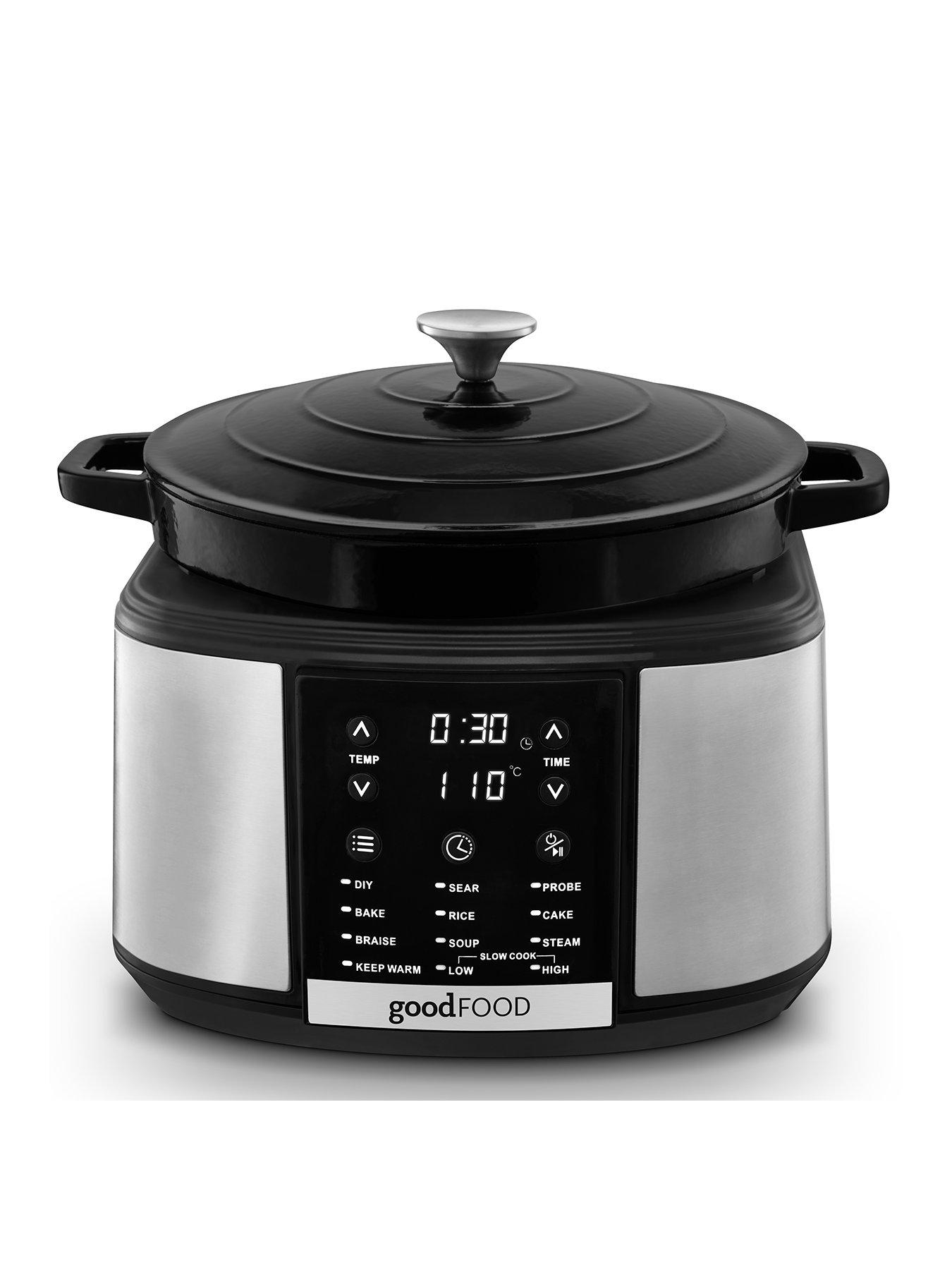 Good Food by Tower GF16012 12-in-1 Multi Cooker with Cast Iron Pot, 1500W - Black  &  Stainless Steel