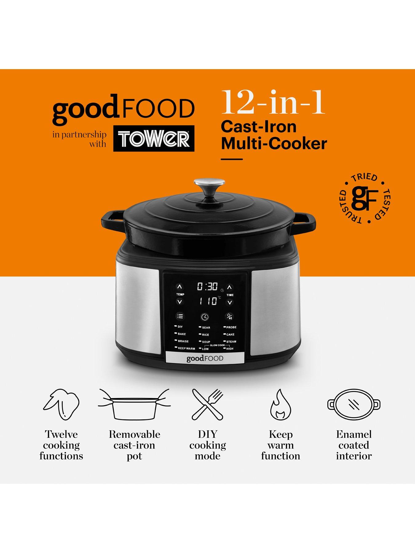 Image 2 of 8 of Good Food by Tower GF16012 12-in-1 Multi Cooker with Cast Iron Pot, 1500W - Black &amp; Stainless Steel