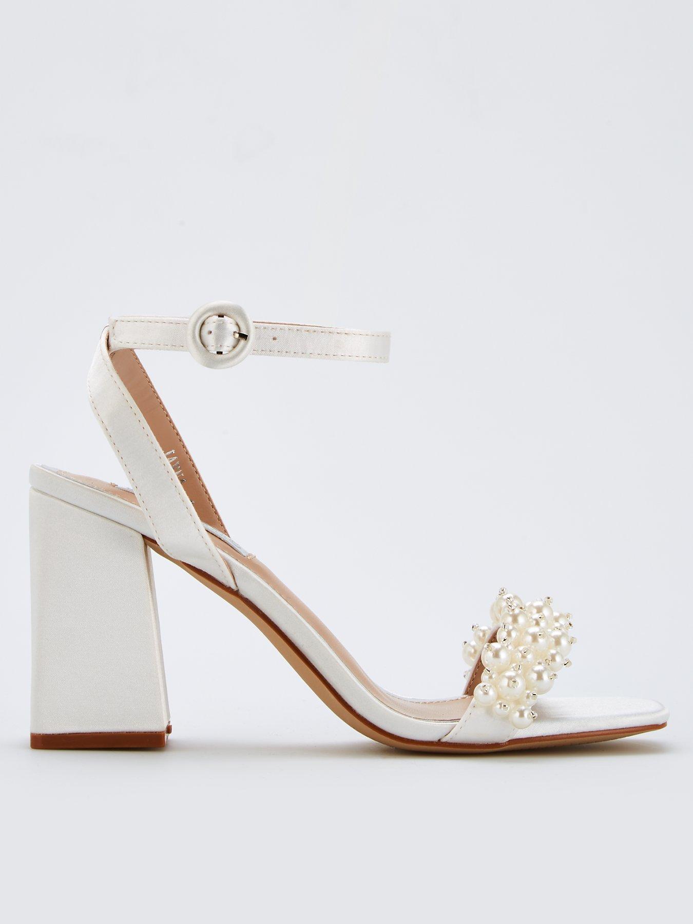 undefined Be Mine Jayna Pearl Embellished Heeled Sandals - Ivory Satin