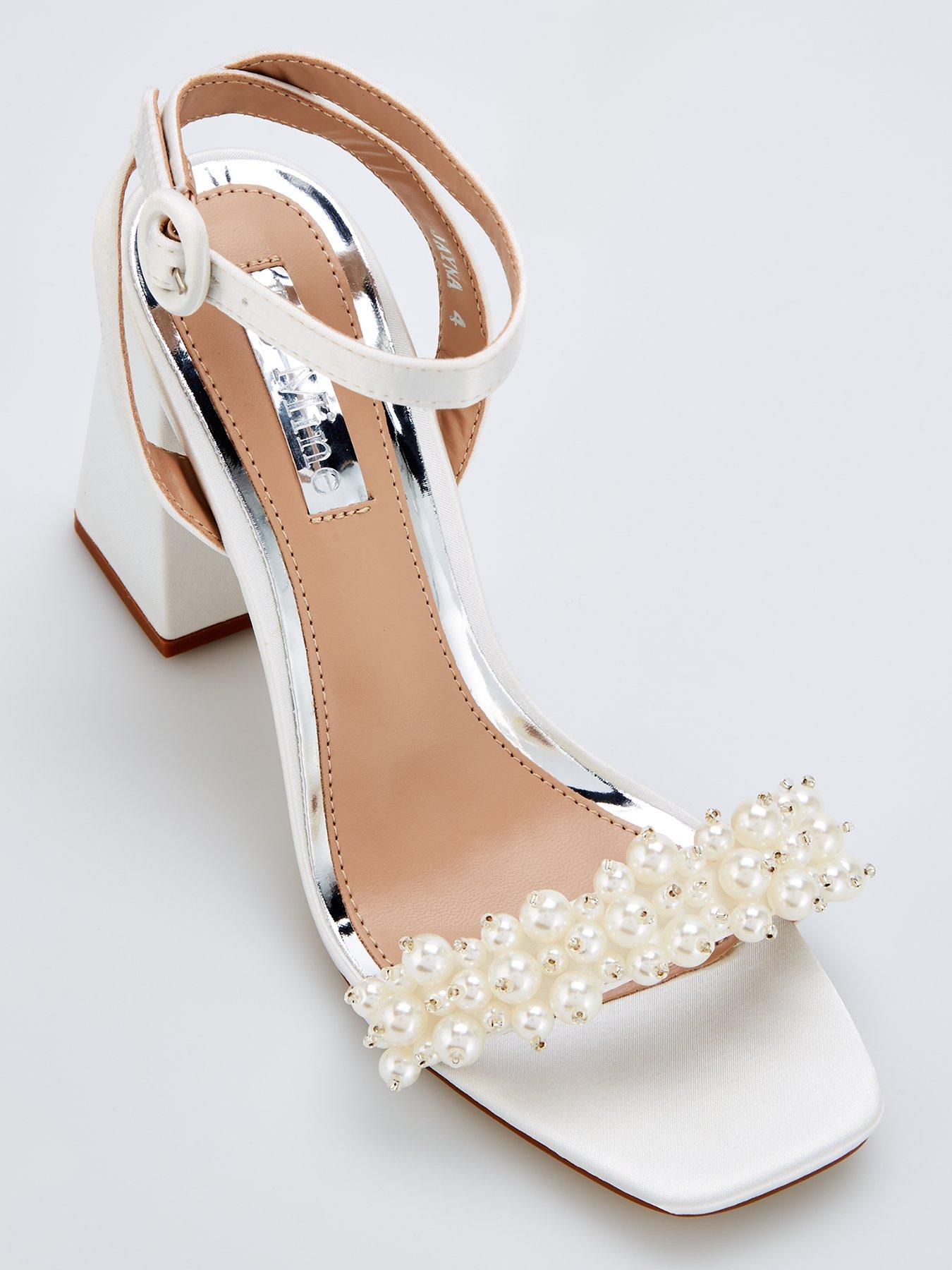 Raid Be Mine Jayna Pearl Embellished Heeled Sandals Ivory Satin